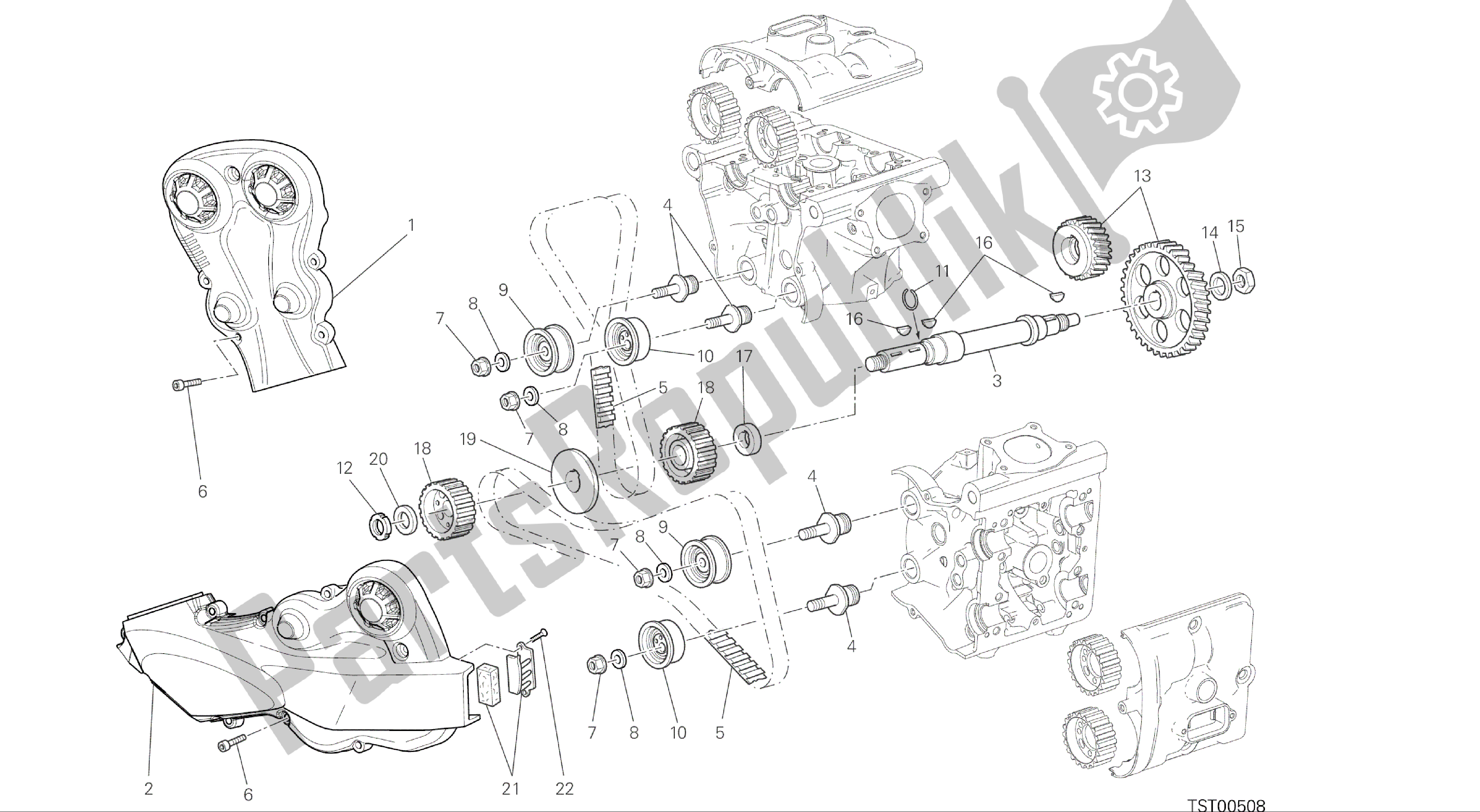 Toutes les pièces pour le Dessin 008 - Moteur Du Groupe Distribuzione [mod: M 1200] du Ducati Monster 1200 2015