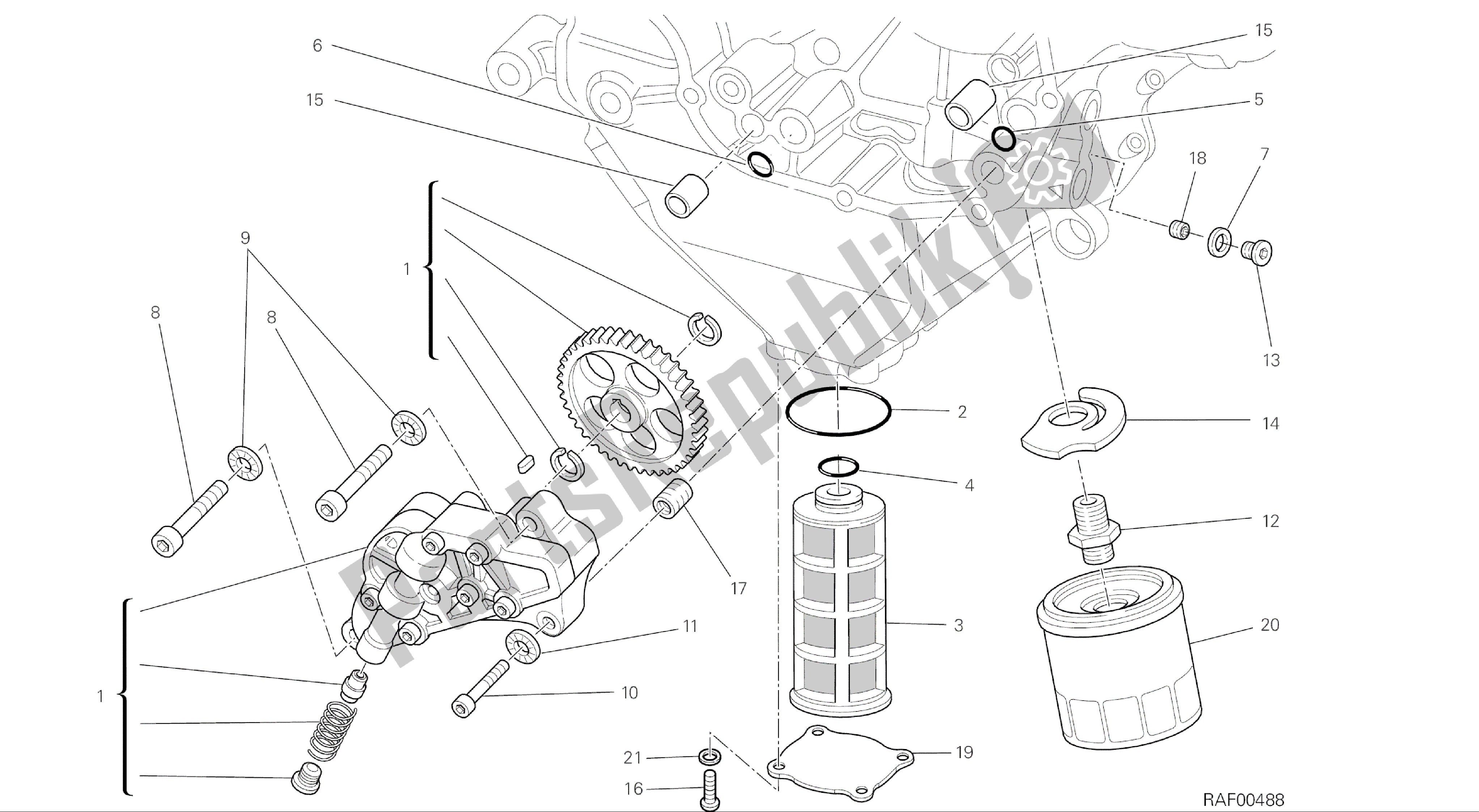 Toutes les pièces pour le Dessin 009 - Groupe Filtres Et Pompe à Huile [mod: M 1200] Moteur du Ducati Monster 1200 2015