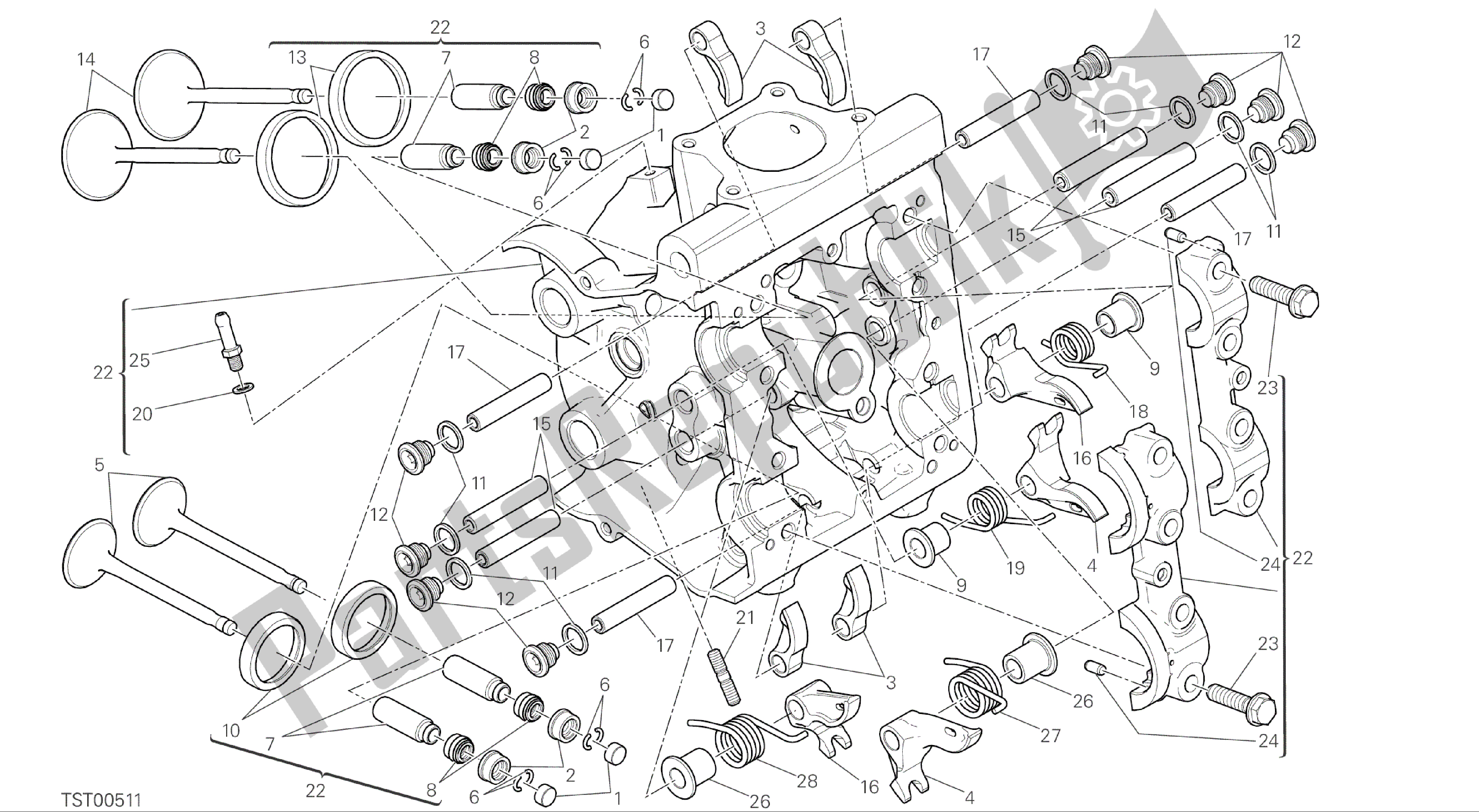 Tutte le parti per il Disegno 015 - Motore Gruppo Testa Orizzontale [mod: M 1200] del Ducati Monster 1200 2015