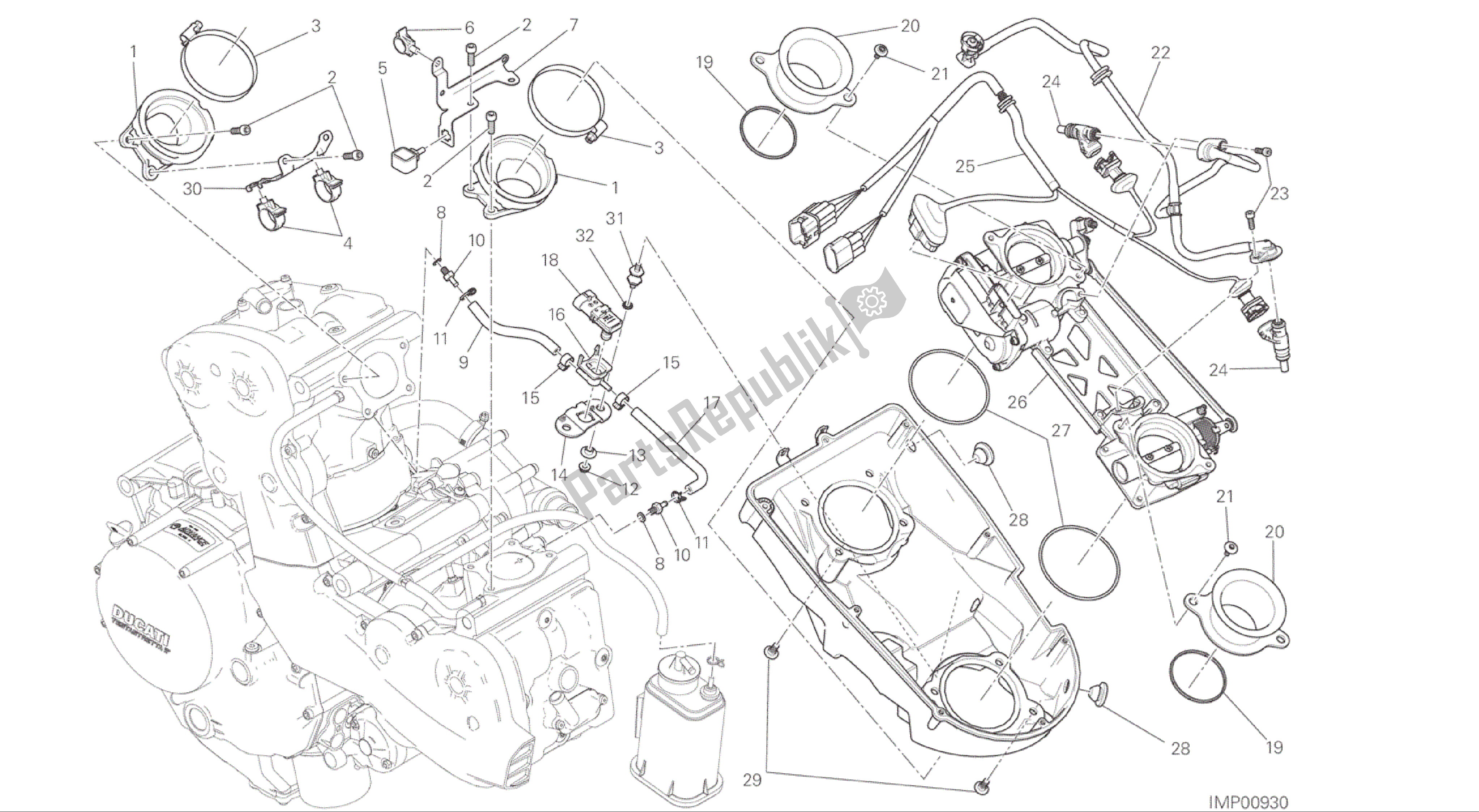 Toutes les pièces pour le Dessin 017 - Corps De Papillon [mod: M 1200; Xst: Chn, Twn] Cadre De Groupe du Ducati Monster 1200 2015