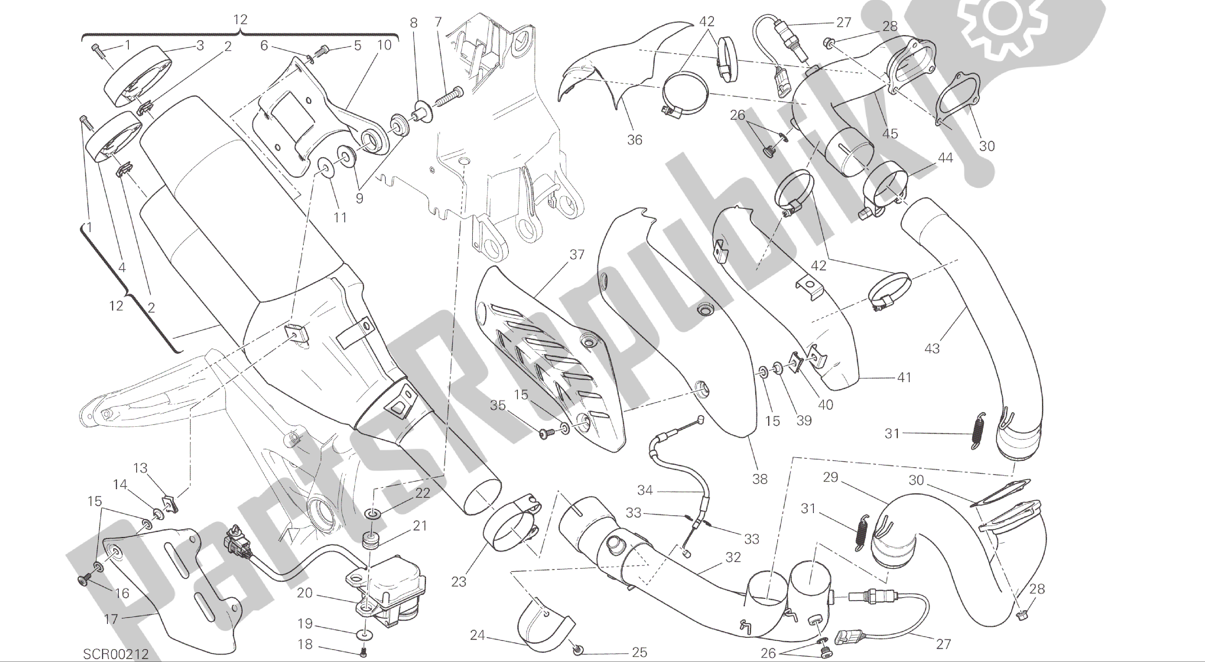 Todas las partes para Dibujo 019 - Sistema De Escape [mod: M 1200] Marco De Grupo de Ducati Monster 1200 2015