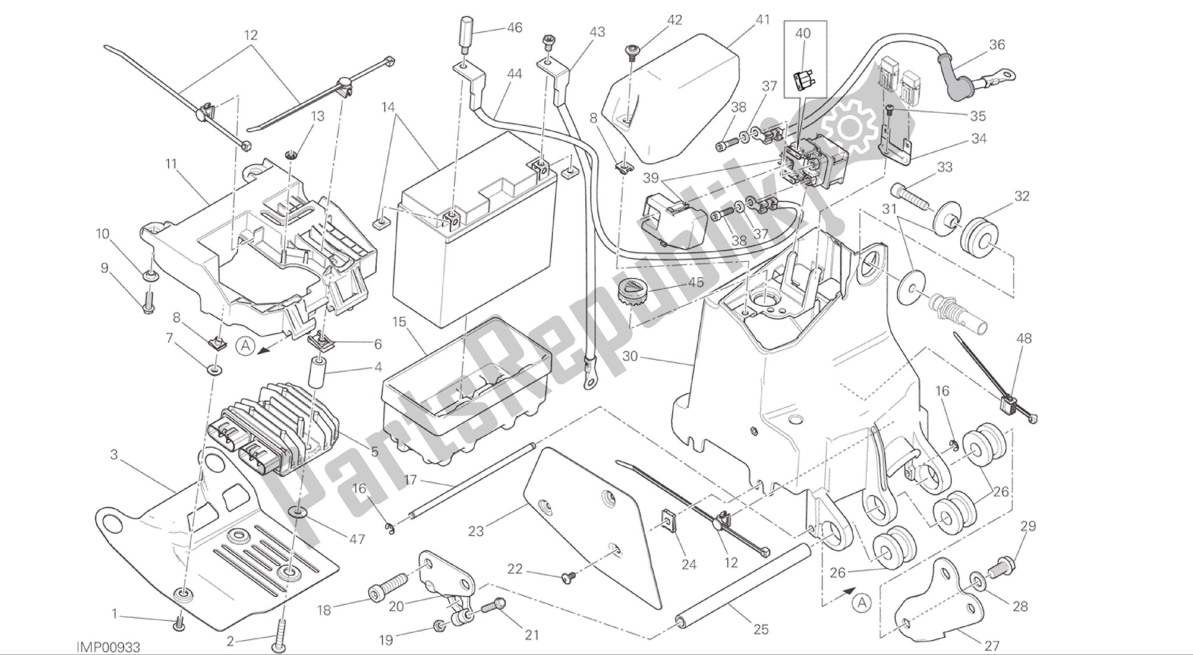 Tutte le parti per il Disegno 018 - Portabatterie [mod: M 1200] Gruppo Elettrico del Ducati Monster 1200 2015
