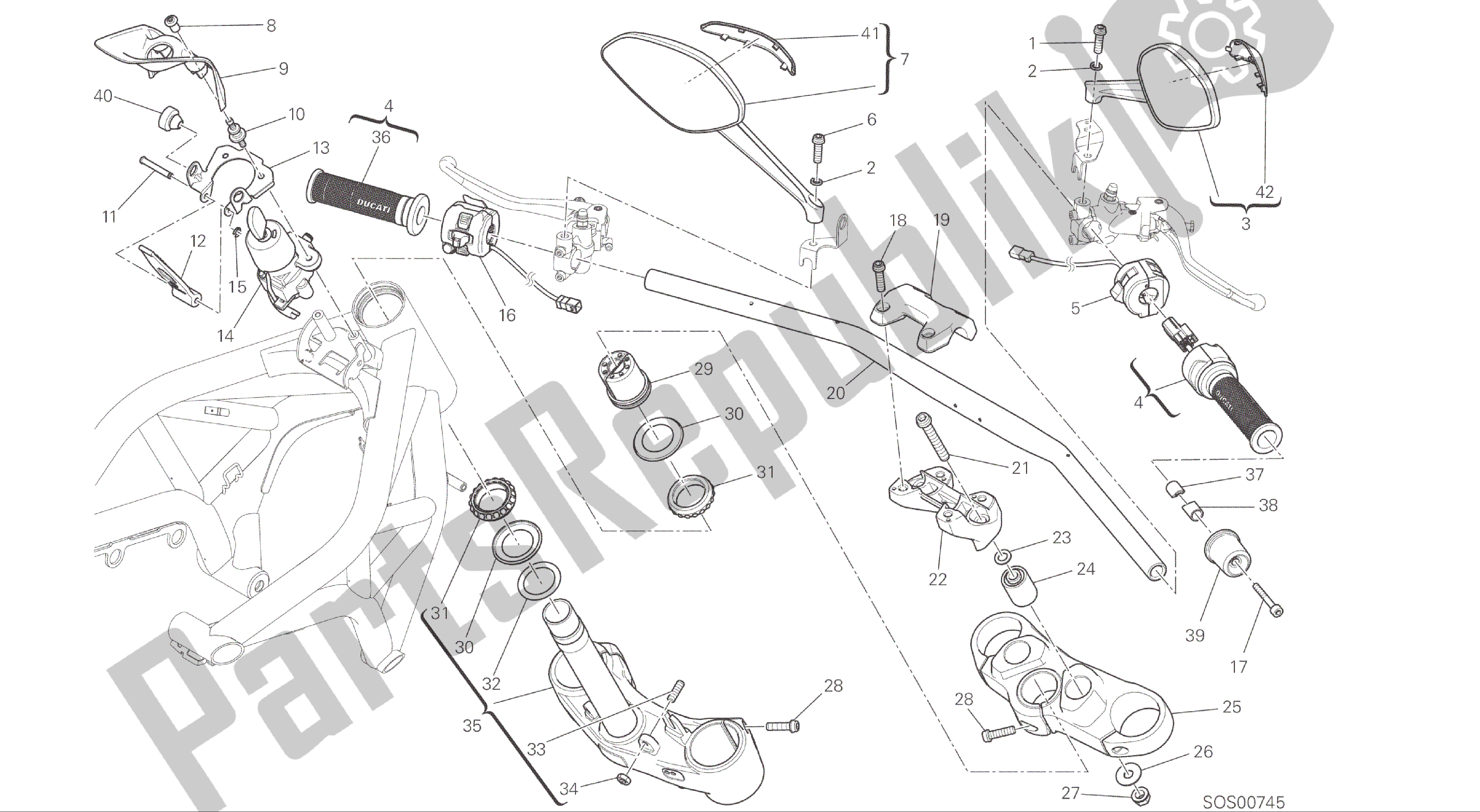 Todas las partes para Dibujo 021 - Manillar Y Controles [mod: M 1200] Marco De Grupo de Ducati Monster 1200 2015