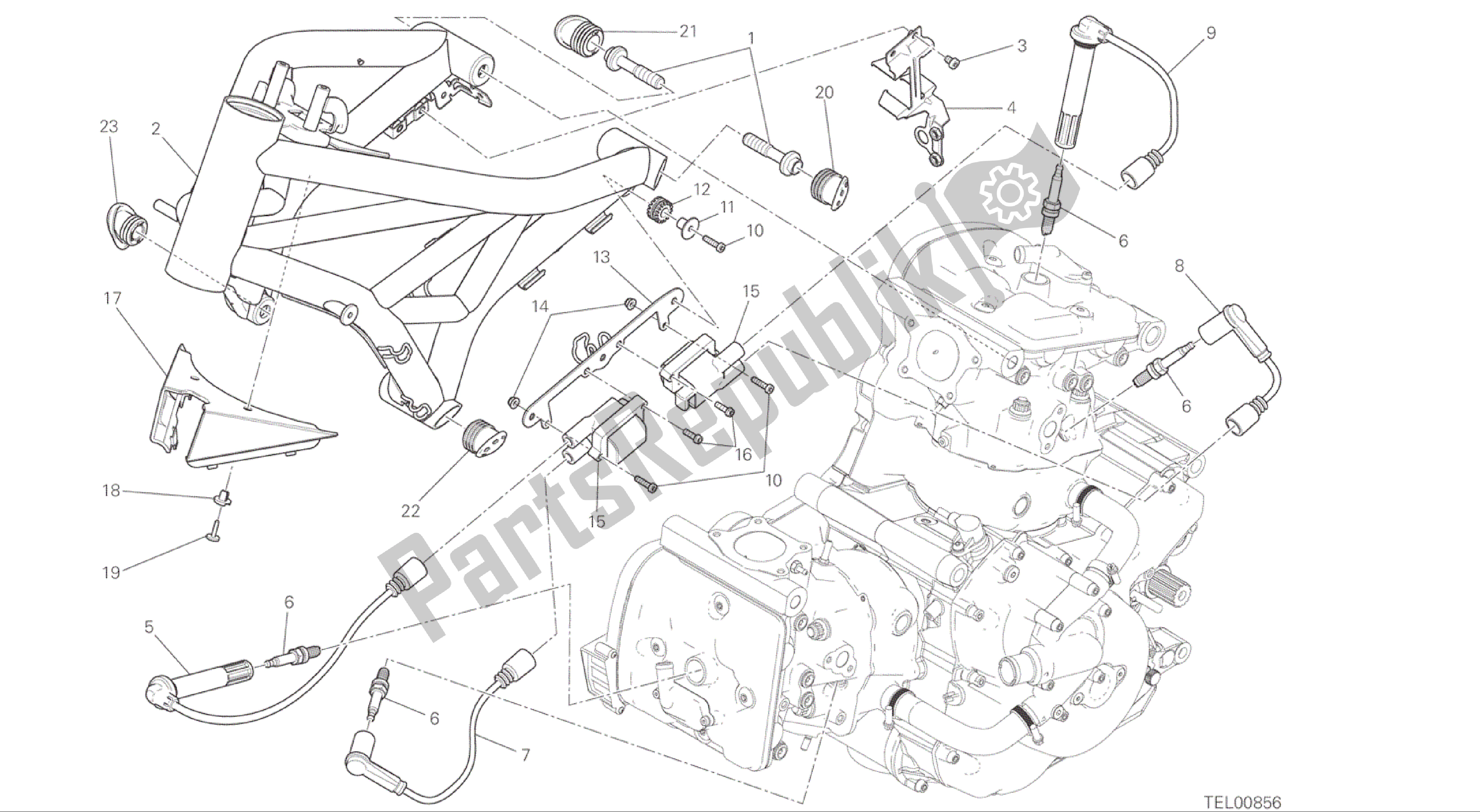 Todas las partes para Dibujo 022 - Marco Grupo [mod: M 1200] Marco de Ducati Monster 1200 2015