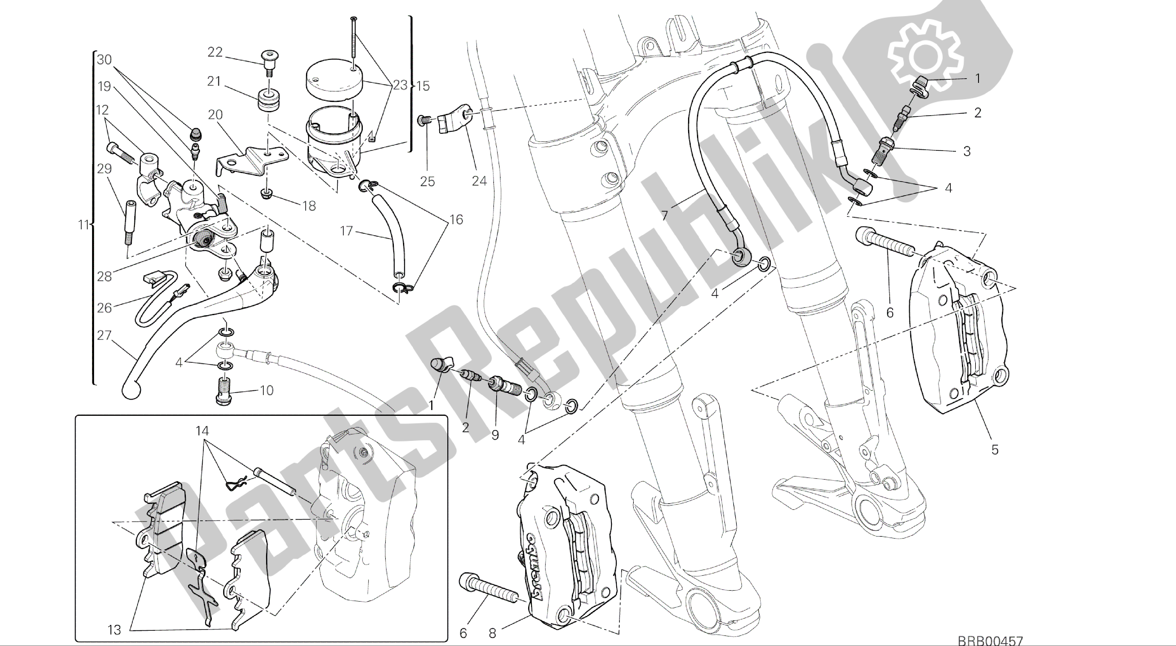 Todas las partes para Dibujo 024 - Sistema De Freno Delantero [mod: M 1200] Cuadro De Grupo de Ducati Monster 1200 2015