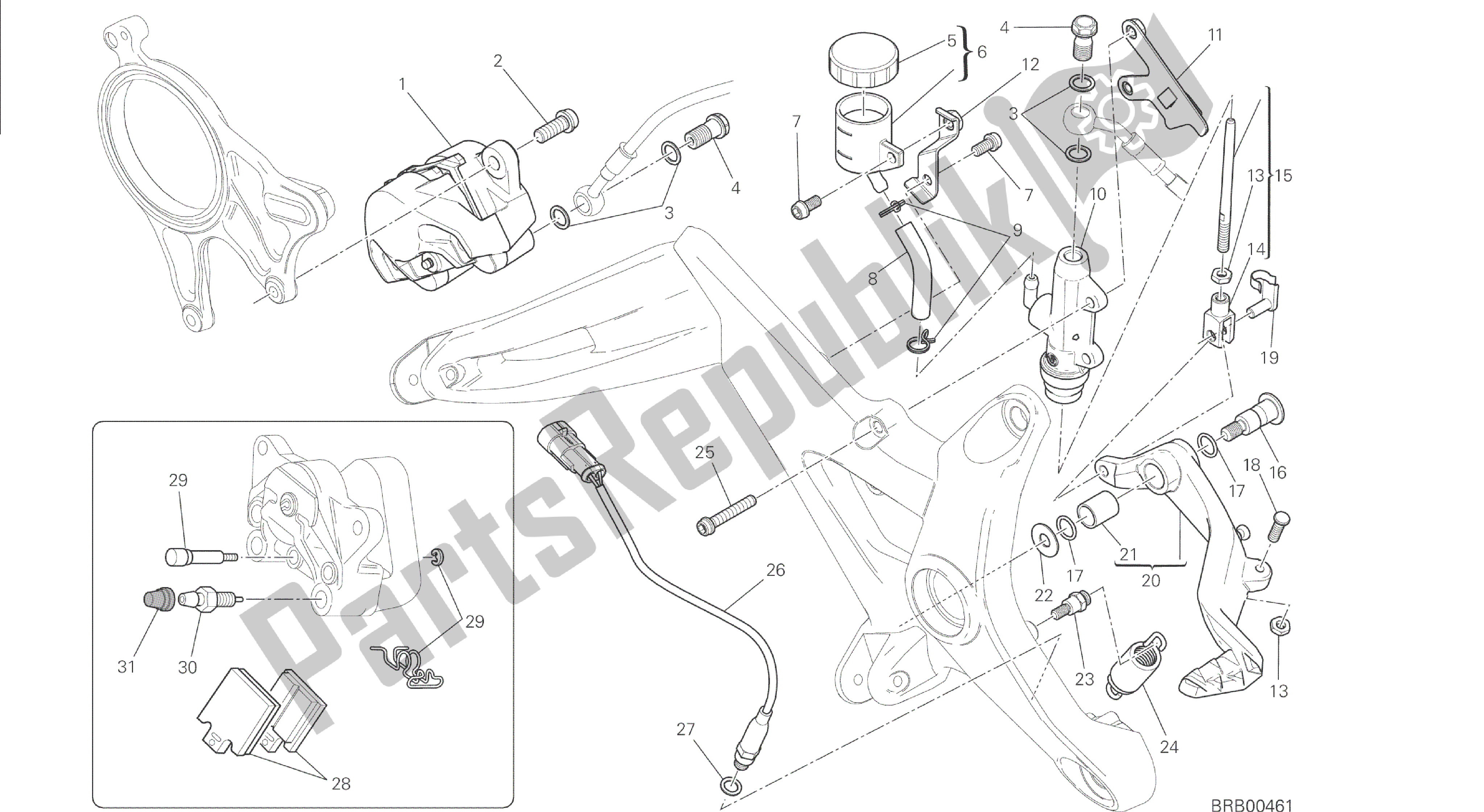 Todas las partes para Dibujo 025 - Bastidor De Grupo Del Sistema De Frenos Traseros [mod: M 1200s] de Ducati Monster S 1200 2015