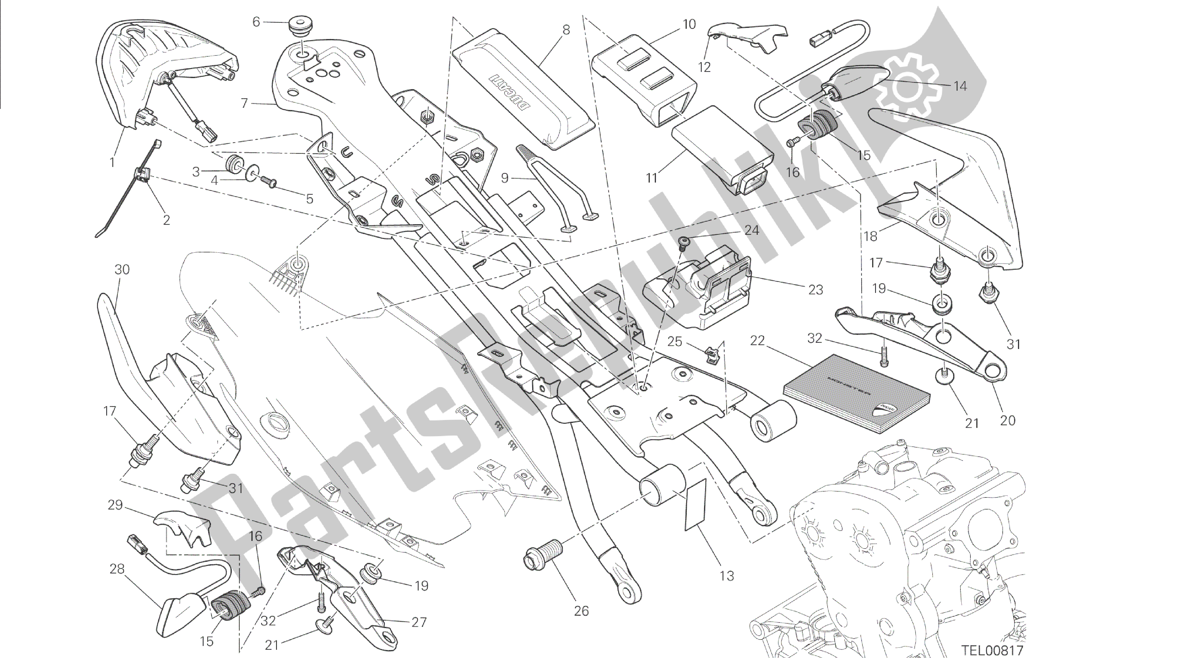 Todas las partes para Dibujo 027 - Cuadro Trasero Comp. [mod: M 1200s; Xst: Aus, Chn, Eur, Fra, Jap, Twn] Marco De Grupo de Ducati Monster S 1200 2015
