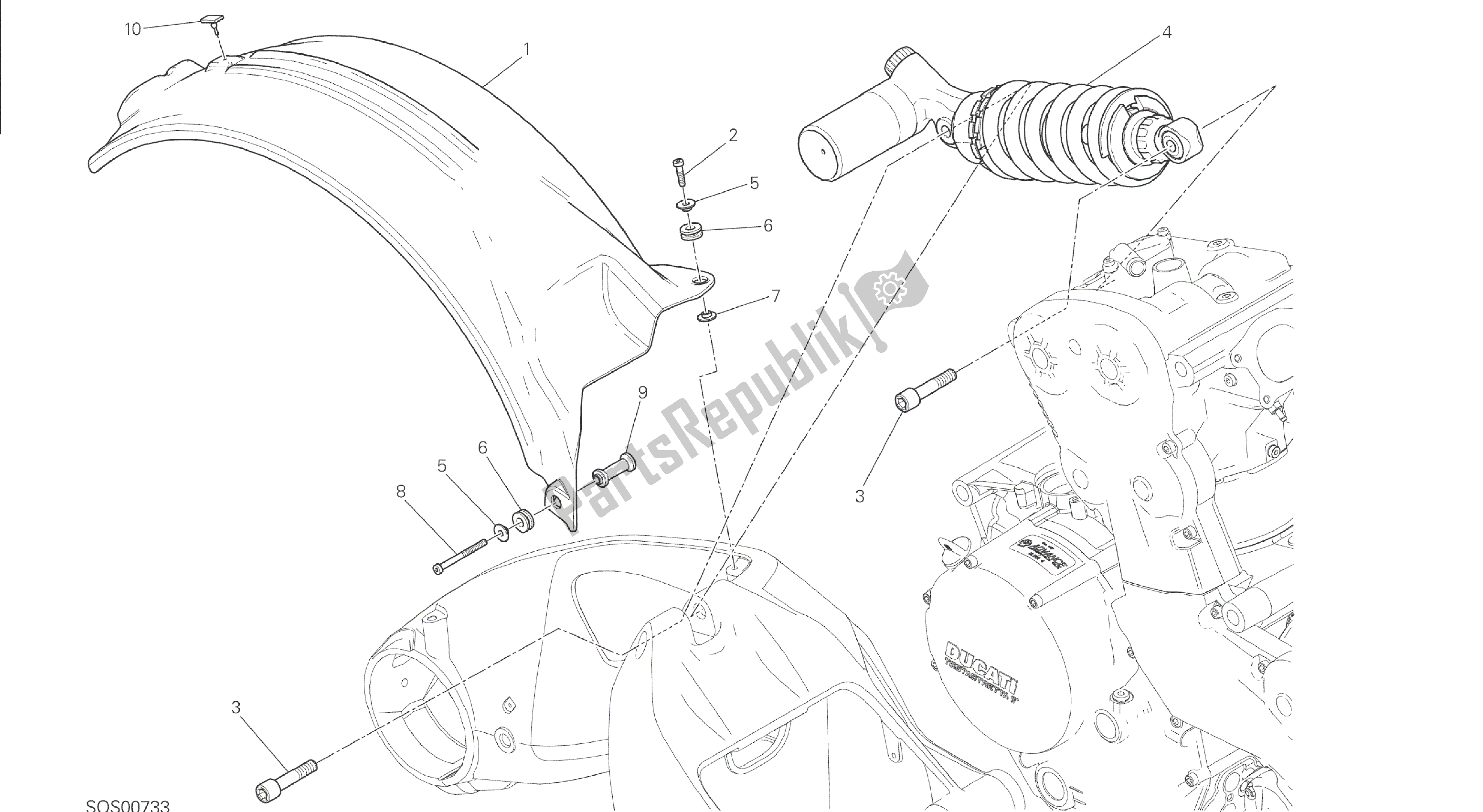 Todas las partes para Dibujo 028 - Marco De Grupo Sospensione Posteriore [mod: M 1200s; Xst: Aus] de Ducati Monster S 1200 2015