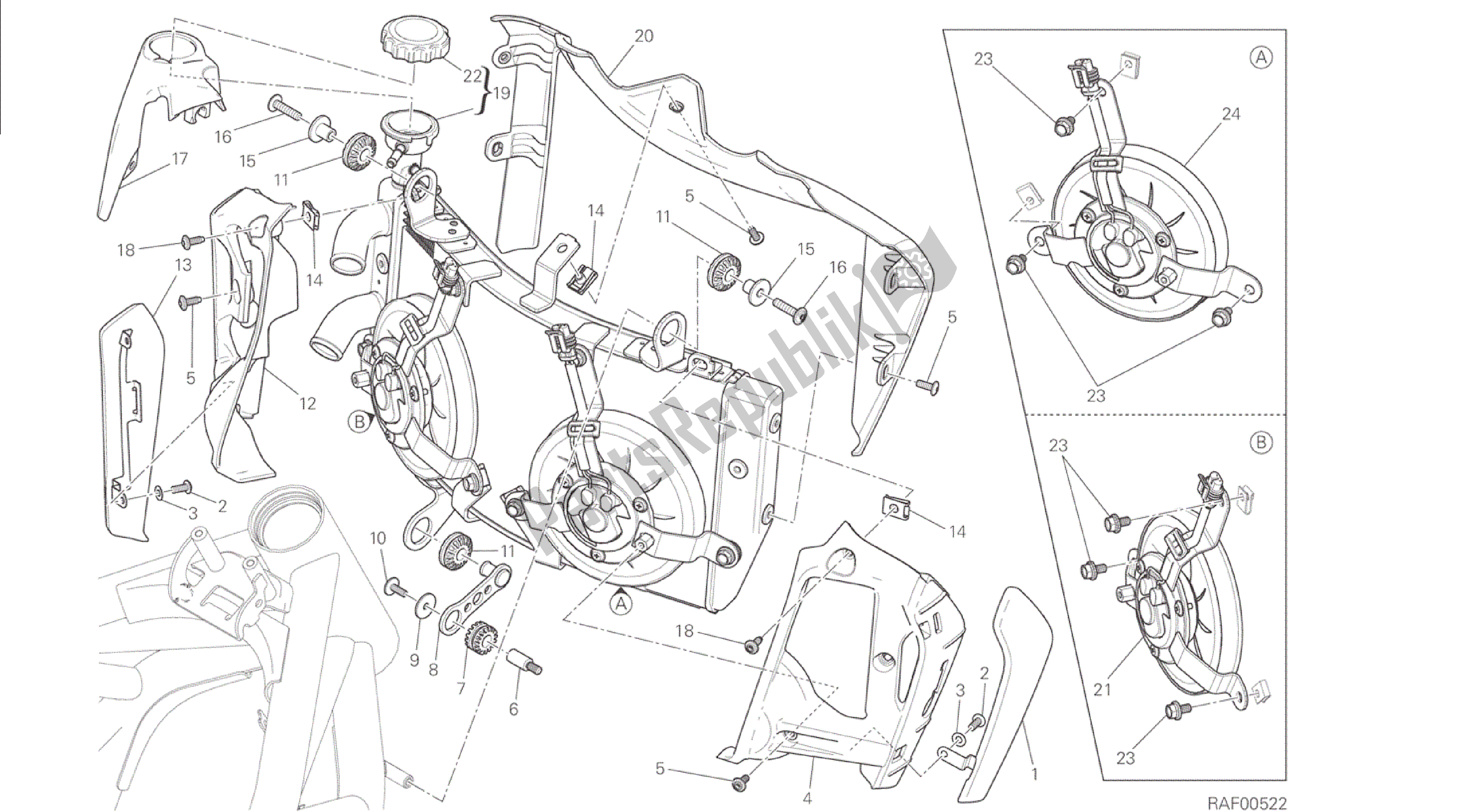 Todas las partes para Dibujo 030 - Marco De Grupo Enfriador De Agua [mod: M 1200s] de Ducati Monster S 1200 2015