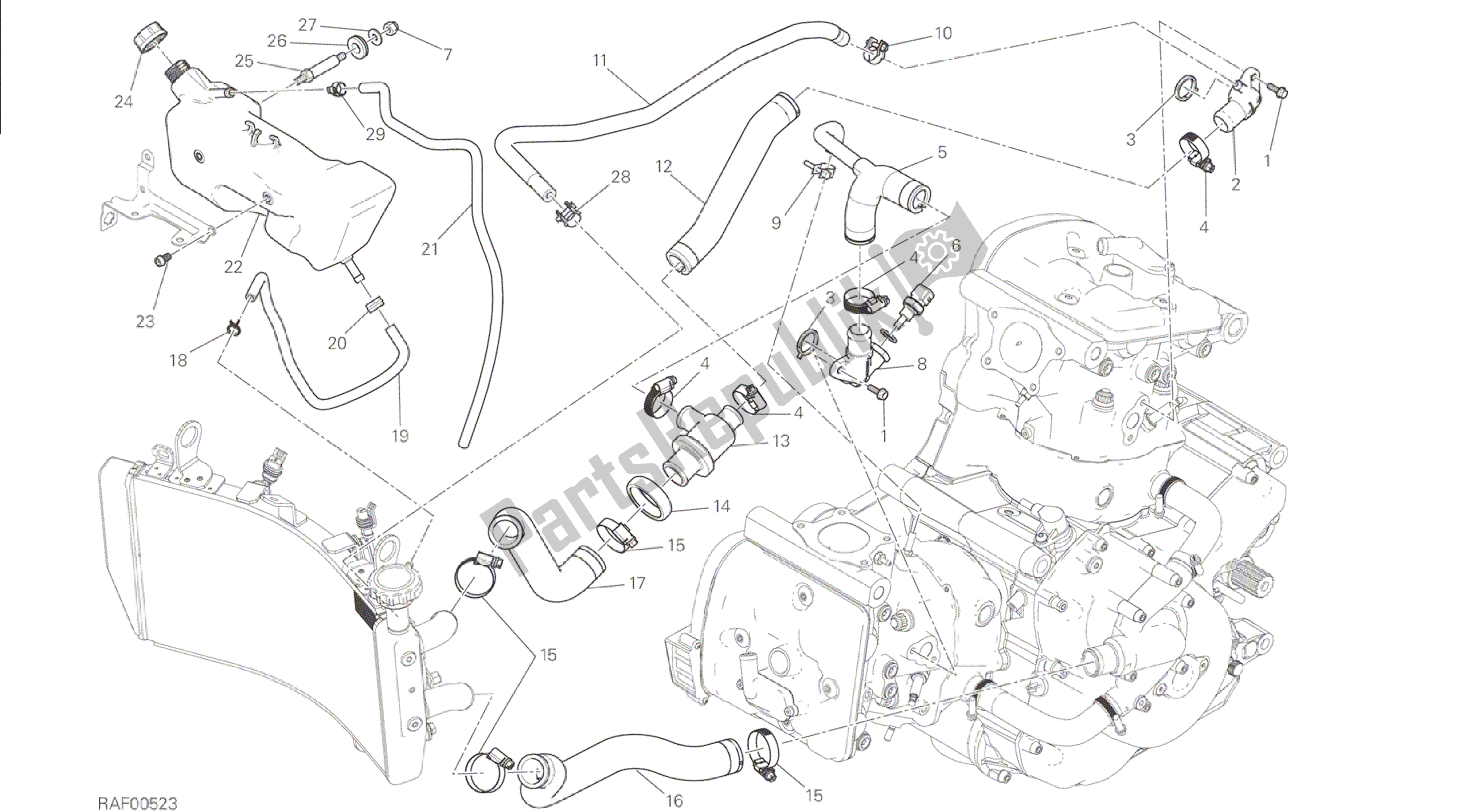 Alle onderdelen voor de Tekening 031 - Koelsysteem [mod: M 1200s] Groepsframe van de Ducati Monster S 1200 2015