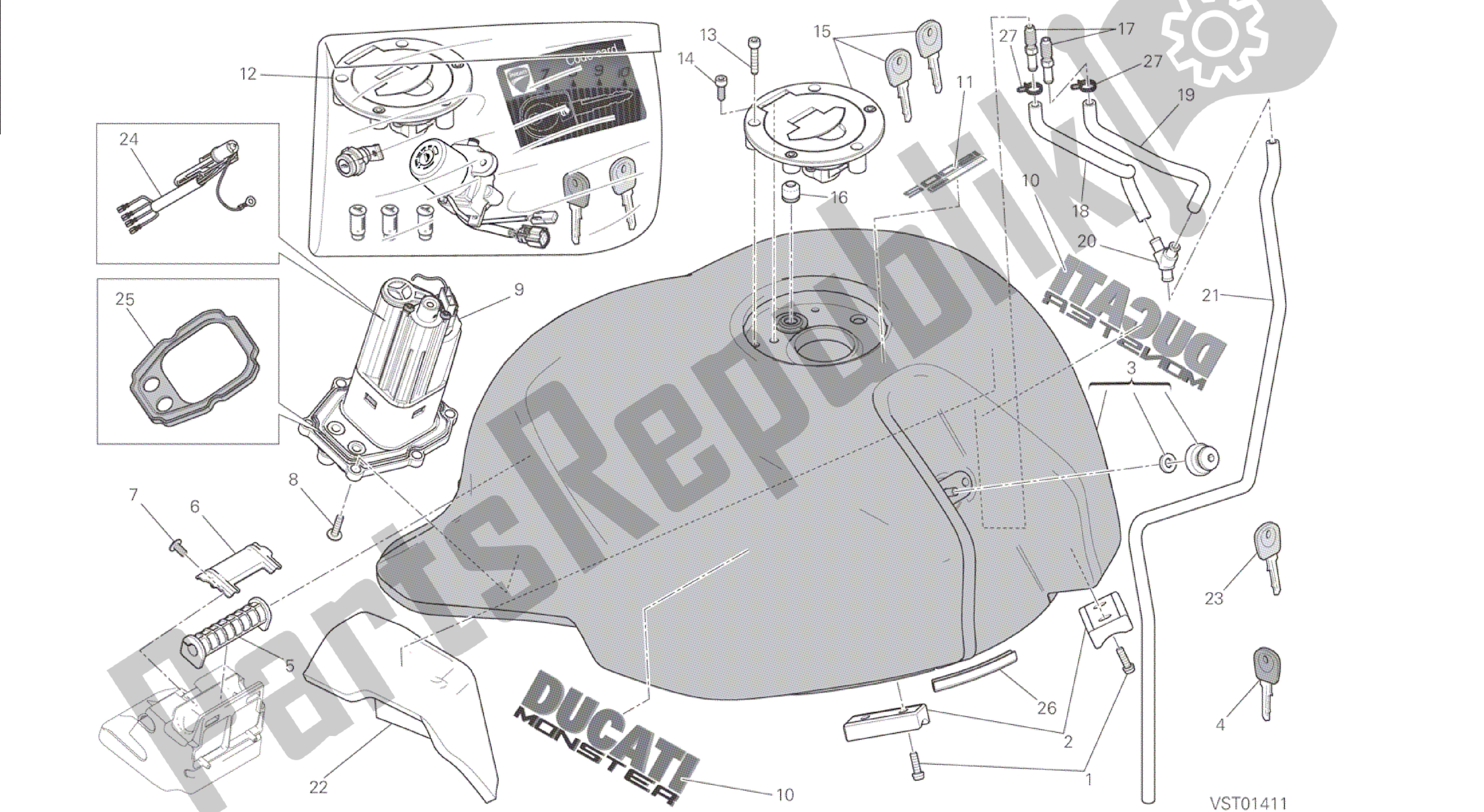 Todas las partes para Dibujo 032 - Tanque De Combustible [mod: M 1200s; Xst: Marco De Grupo Aus, Eur, Fra, Jap] de Ducati Monster S 1200 2015