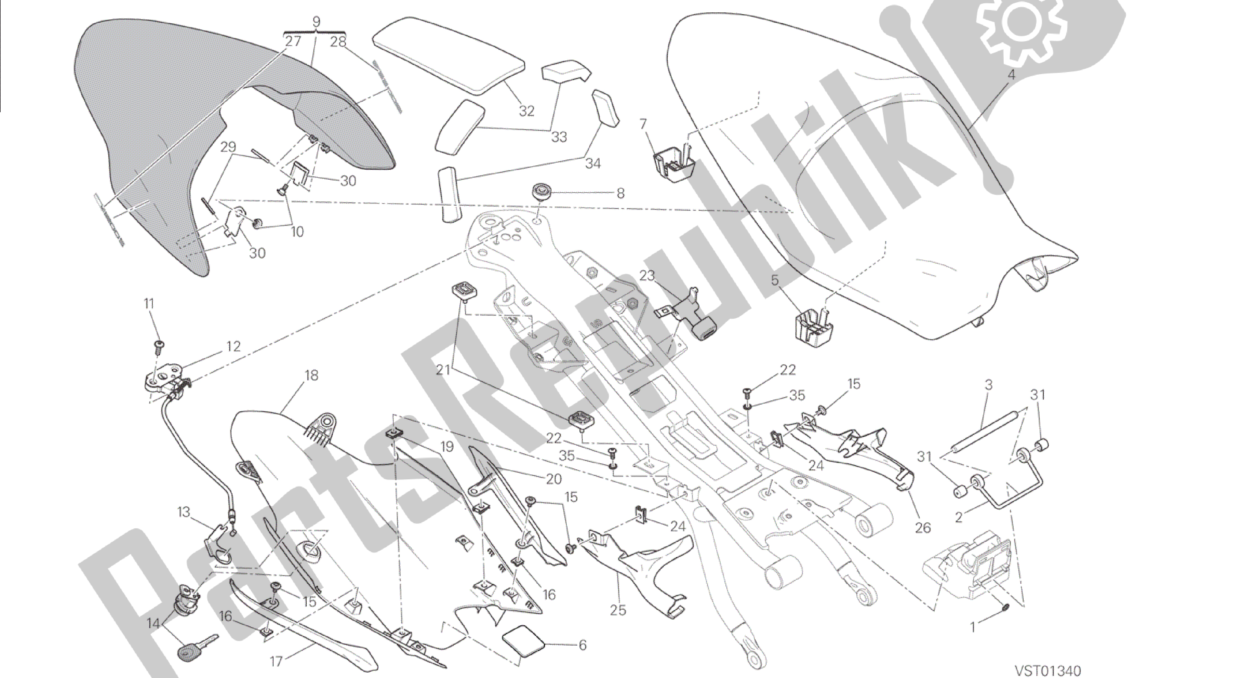 Todas as partes de Desenho 033 - Assento Grupo [mod: M 1200s] Quadro do Ducati Monster S 1200 2015