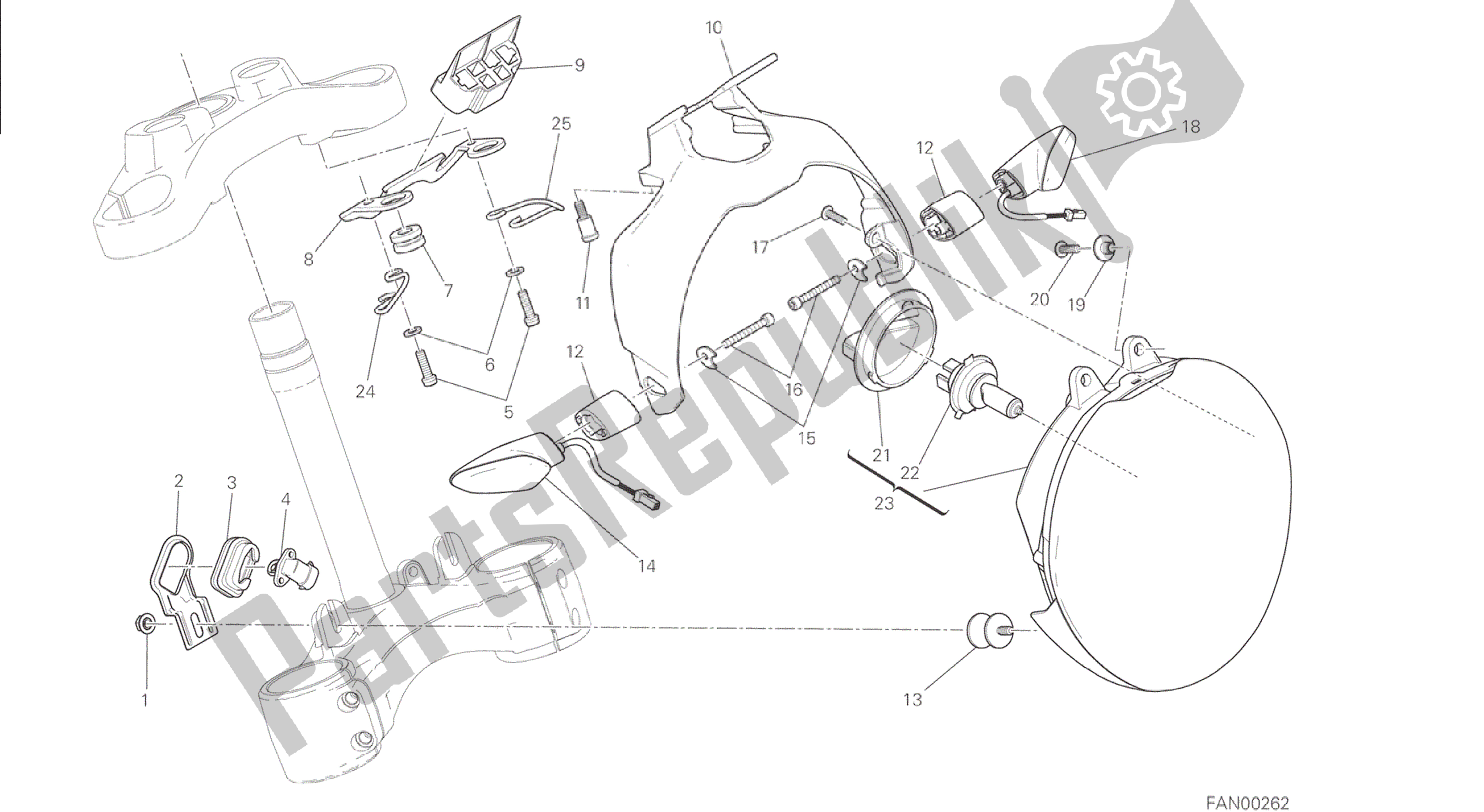 Todas las partes para Dibujo 020 - Faro [mod: M 1200s; Xst: Aus, Chn, Eur, Fra, Jap, Twn] Grupo Eléctrico de Ducati Monster S 1200 2015