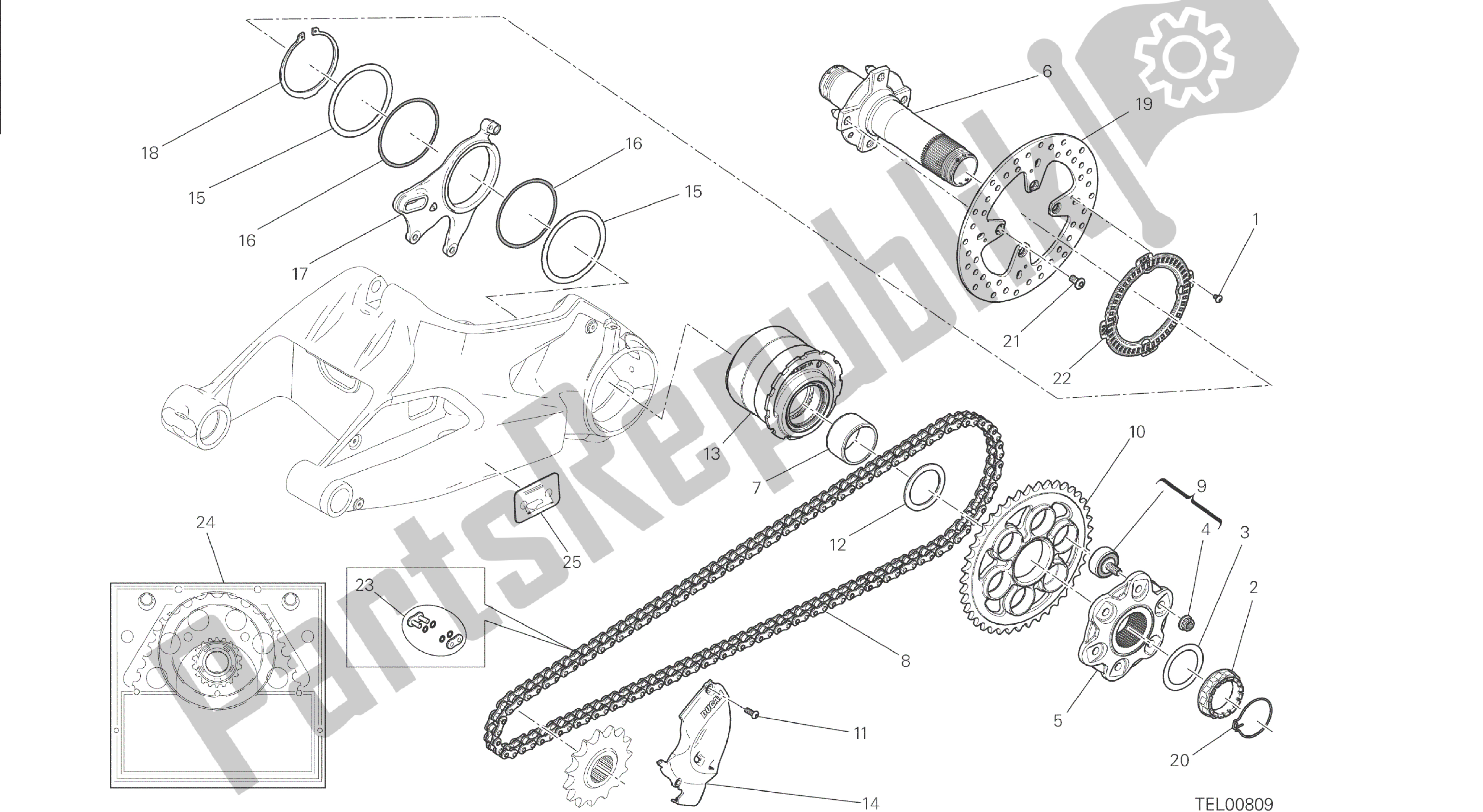 Todas las partes para Dibujo 26a - Eje Del Grupo De La Rueda Trasera [mod: M 1200s] de Ducati Monster S 1200 2015