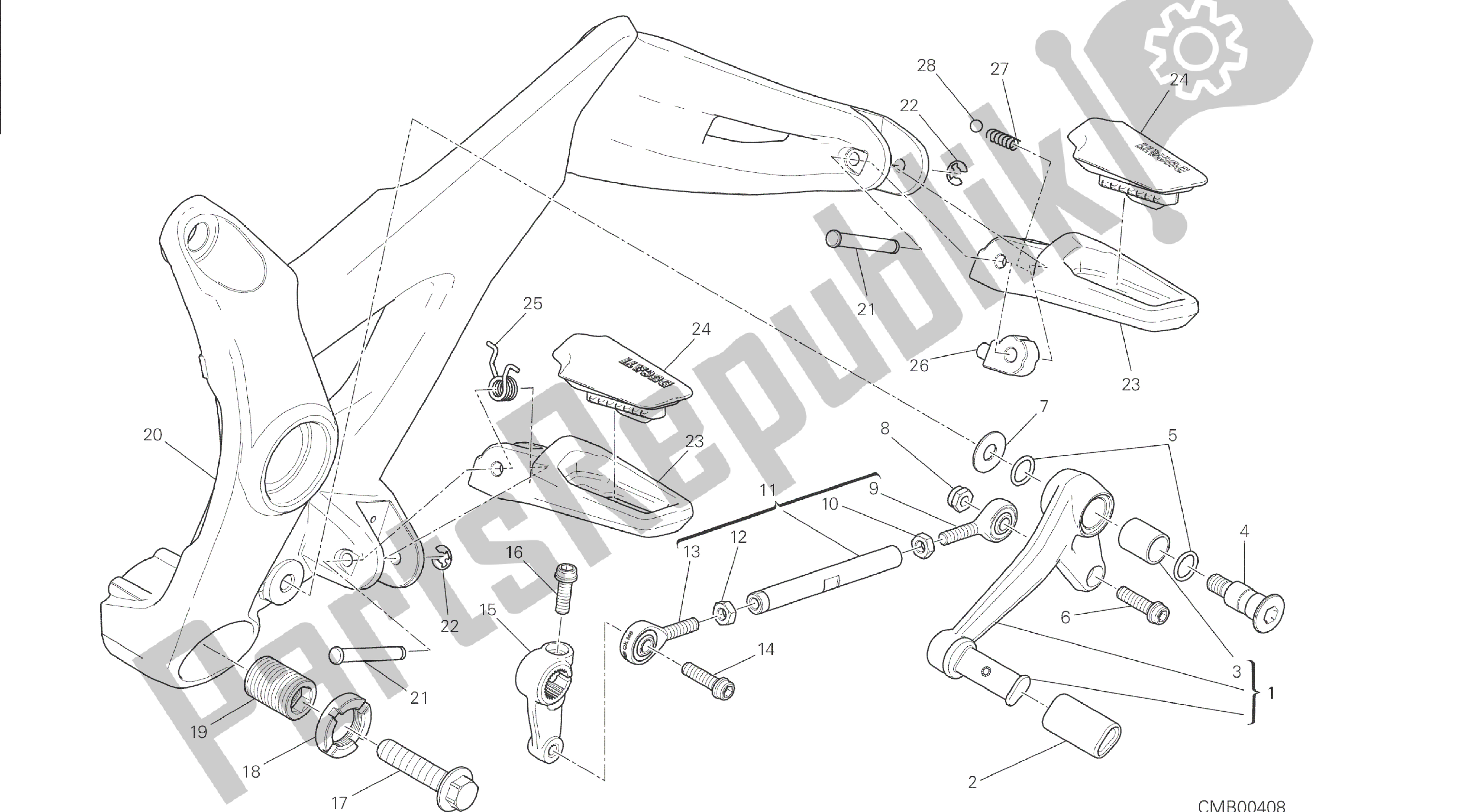 Todas las partes para Dibujo 27a - Reposapiés, Marco De Grupo Izquierdo [mod: M 1200s] de Ducati Monster S 1200 2015