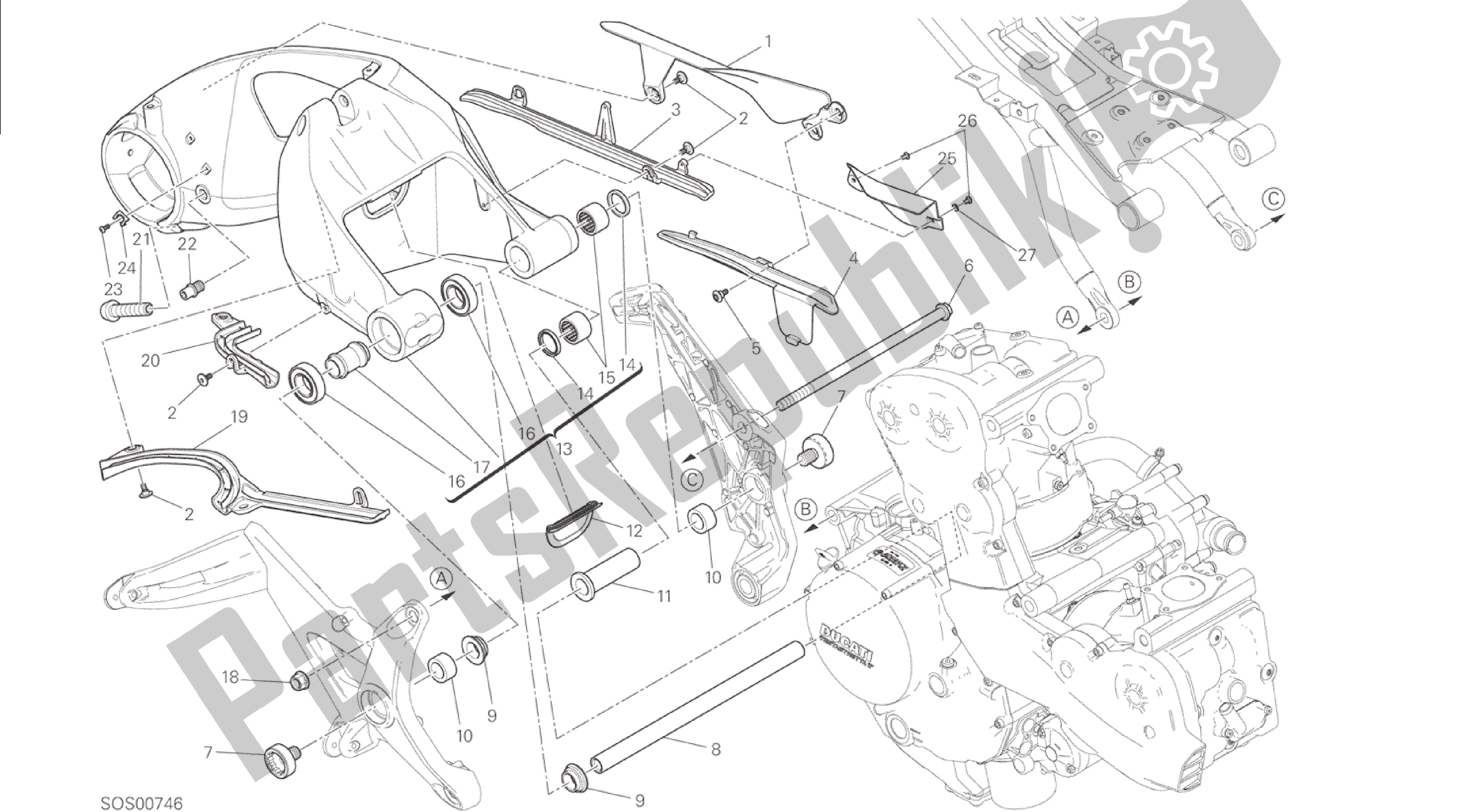 Todas las partes para Dibujo 28a - Forcellone Posteriore [mod: M 1200s; Xst: Aus] Marco De Grupo de Ducati Monster S 1200 2015