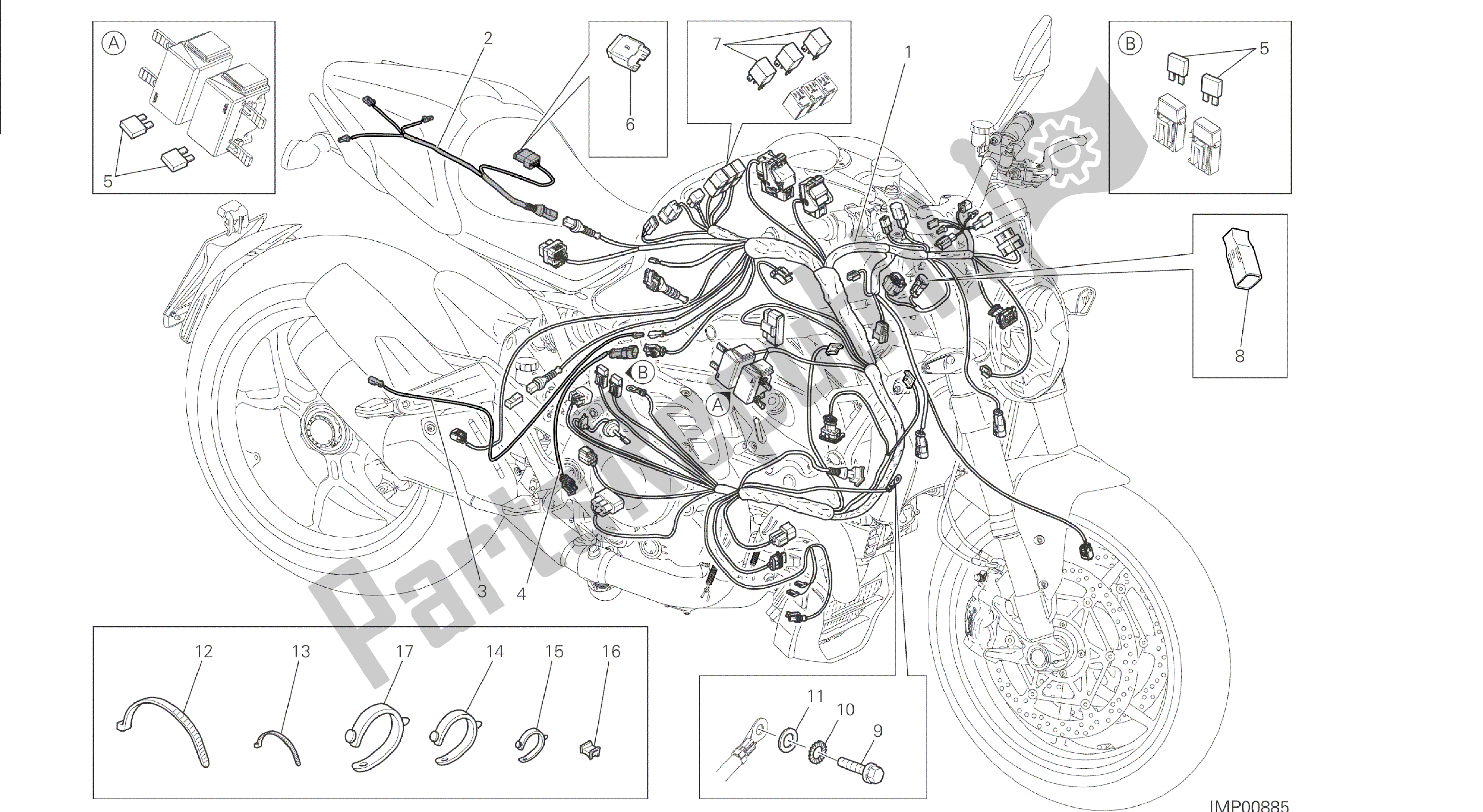 Todas las partes para Dibujo 18b - Mazo De Cables [mod: M 1200s] Grupo Eléctrico de Ducati Monster S 1200 2015