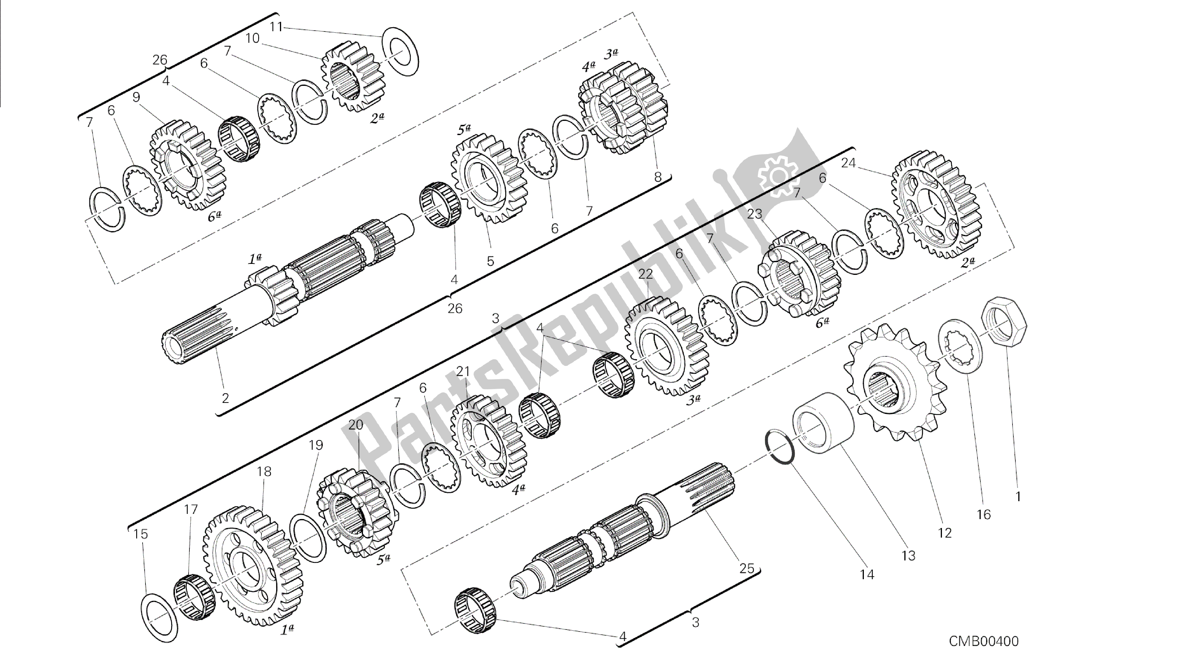 Todas as partes de Desenho 003 - Motor Do Grupo Da Caixa De Engrenagens [mod: M 1200s] do Ducati Monster S 1200 2015