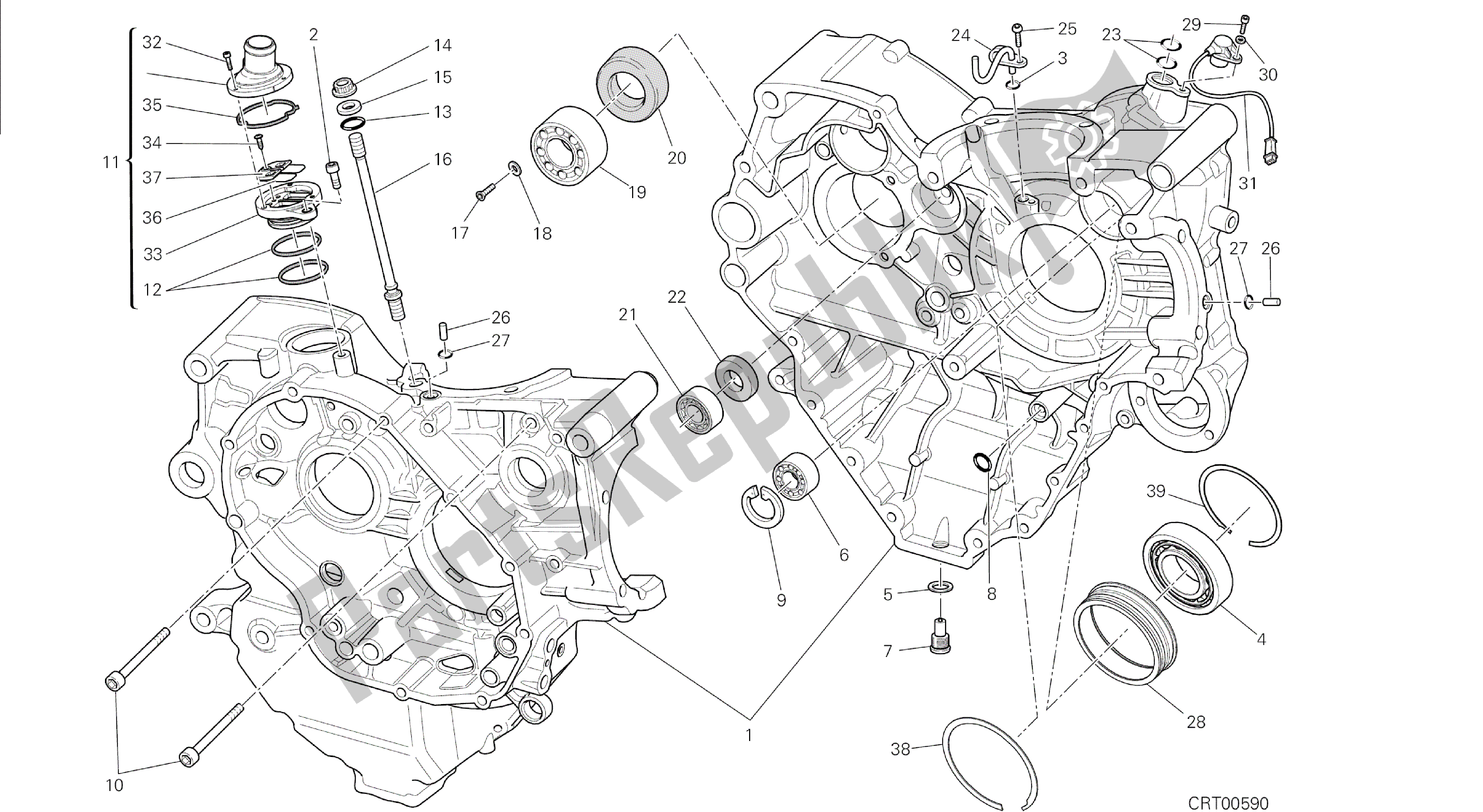 Todas las partes para Dibujo 010 - Motor De Grupo Par Medio Cárter [mod: M 1200s] de Ducati Monster S 1200 2015