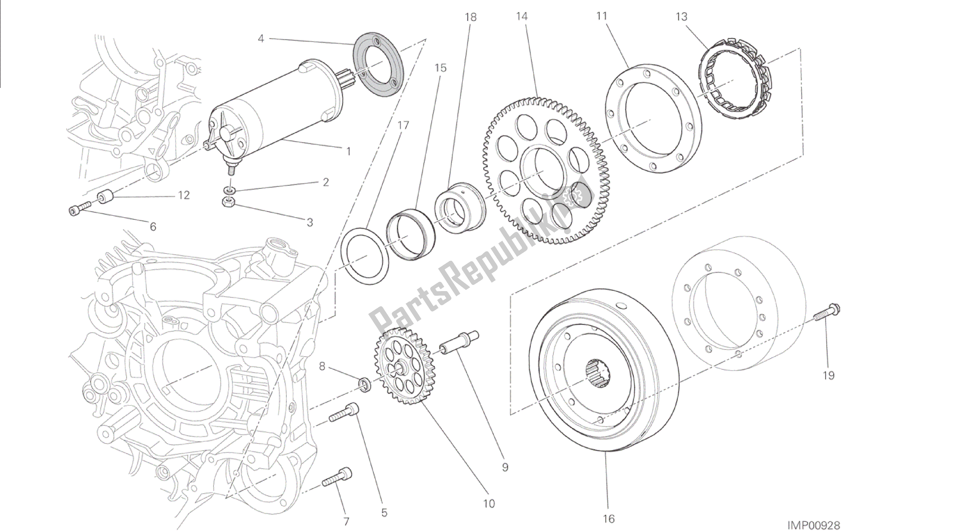 Todas las partes para Dibujo 012 - Motor De Grupo De Arranque Eléctrico Y Encendido [mod: M 1200s] de Ducati Monster S 1200 2015