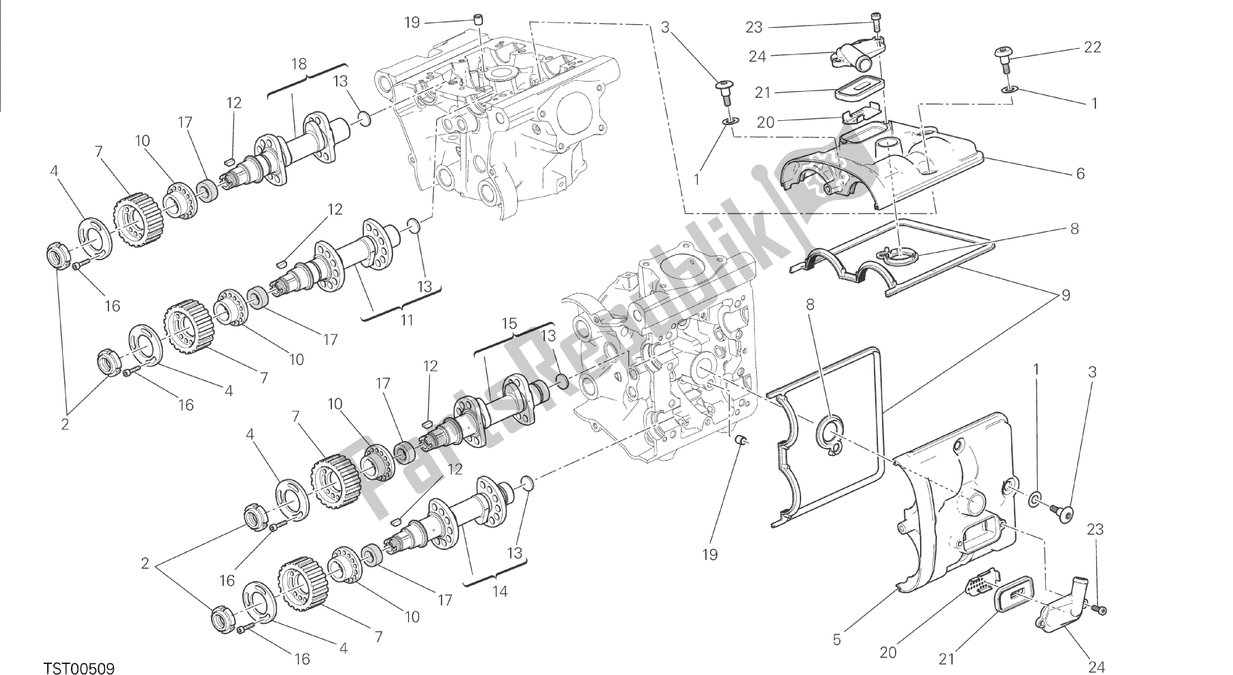 Alle onderdelen voor de Tekening 013 - Nokkenas [mod: M 1200s] Groep Engine van de Ducati Monster S 1200 2015