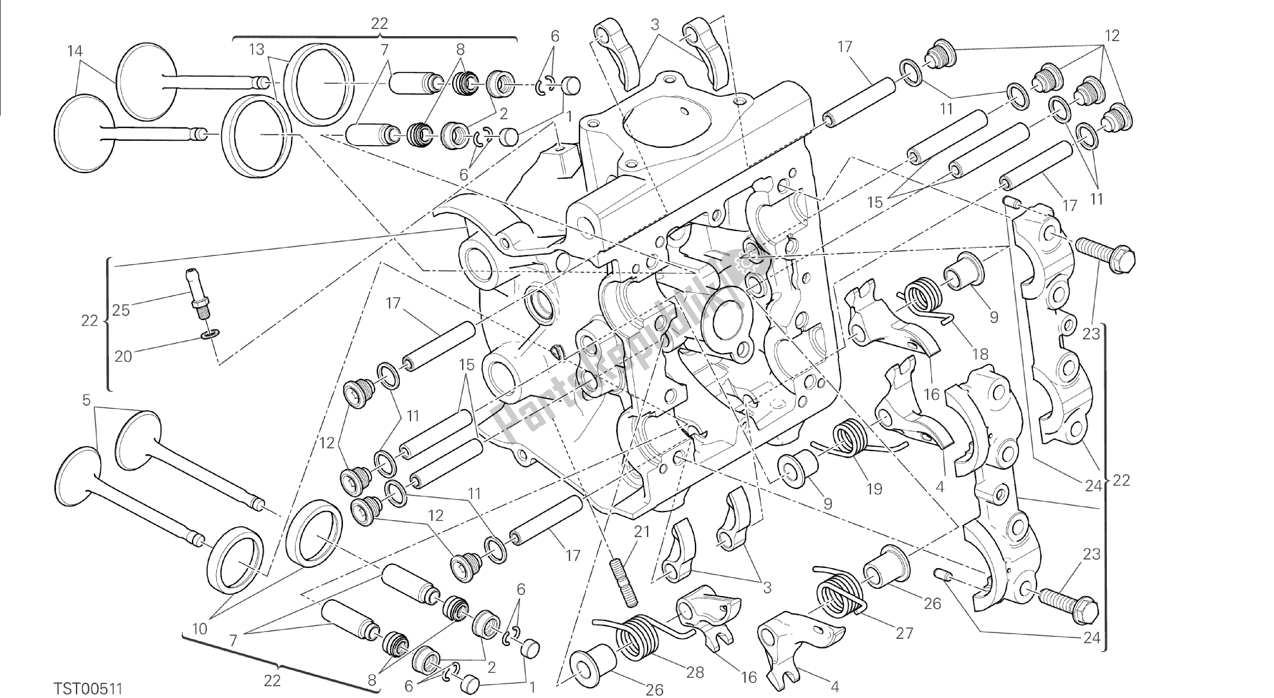 Alle onderdelen voor de Tekening 015 - Horizontale Kop [mod: M 1200s] Groepsmotor van de Ducati Monster S 1200 2015