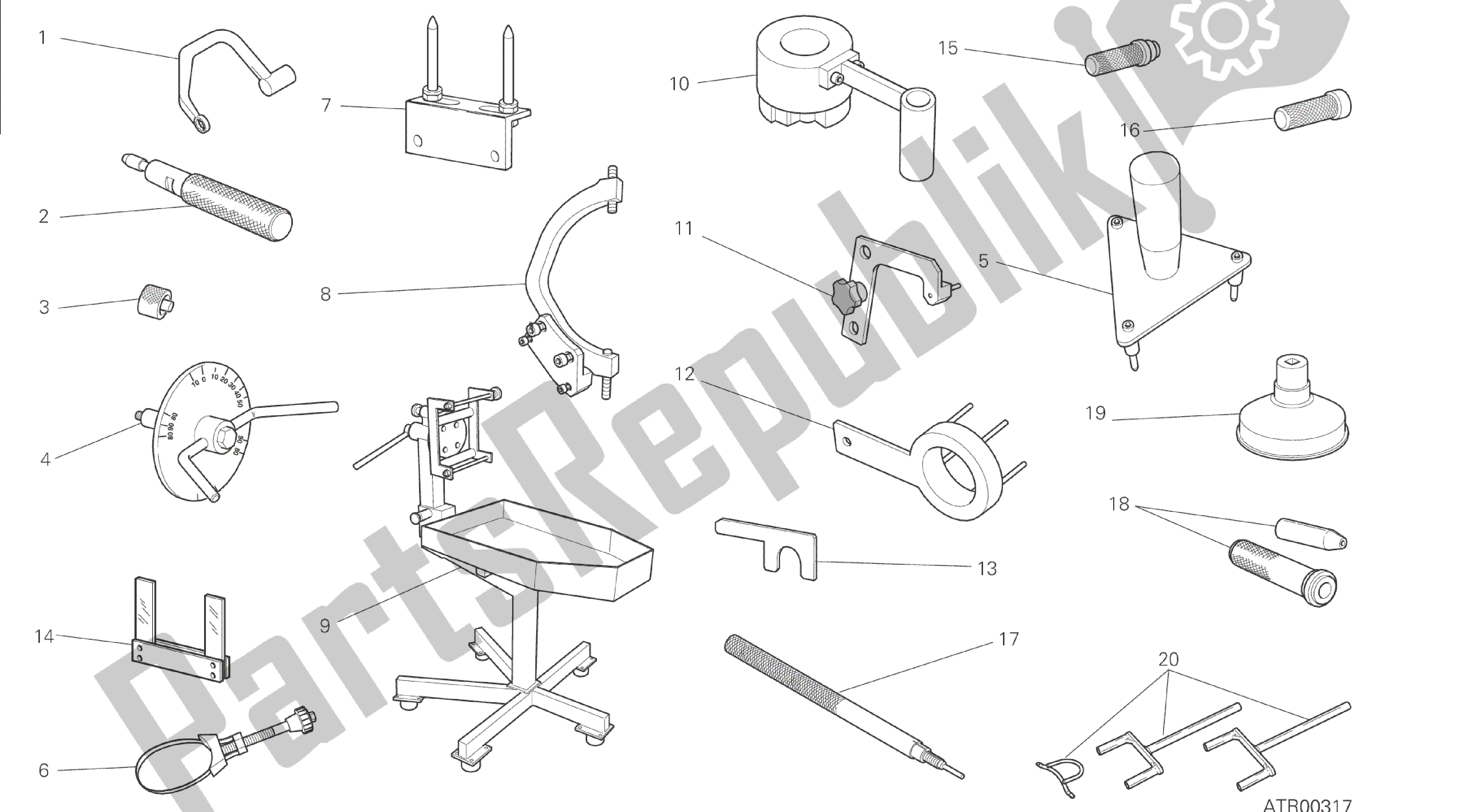 Alle onderdelen voor de Tekening 001 - Gereedschap Voor Werkplaatsonderhoud, Motor [mod: M 1200s] Groepstools van de Ducati Monster S 1200 2015