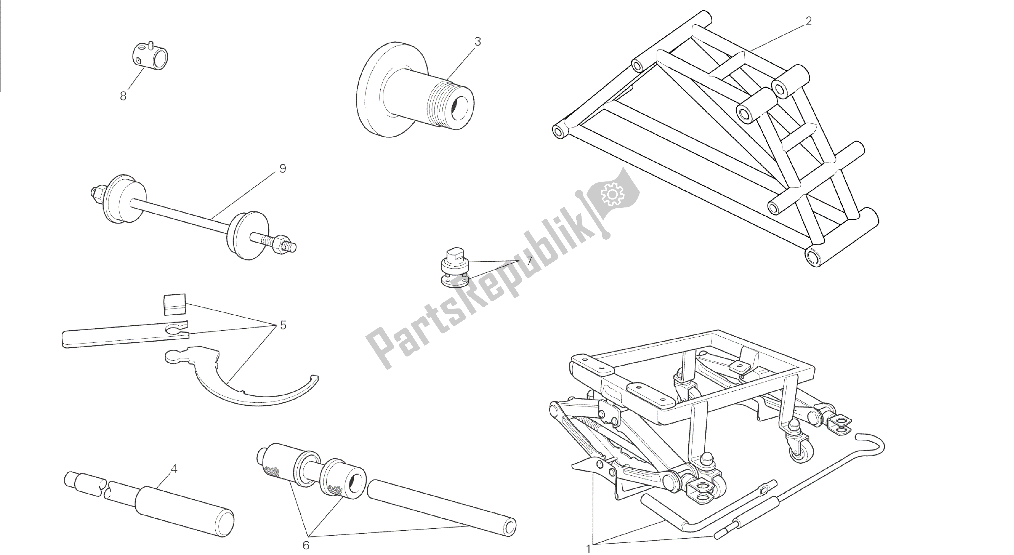 Todas las partes para Dibujo 01b - Herramientas De Servicio De Taller, Herramientas De Grupo Marco [mod: M 1200s] de Ducati Monster S 1200 2015