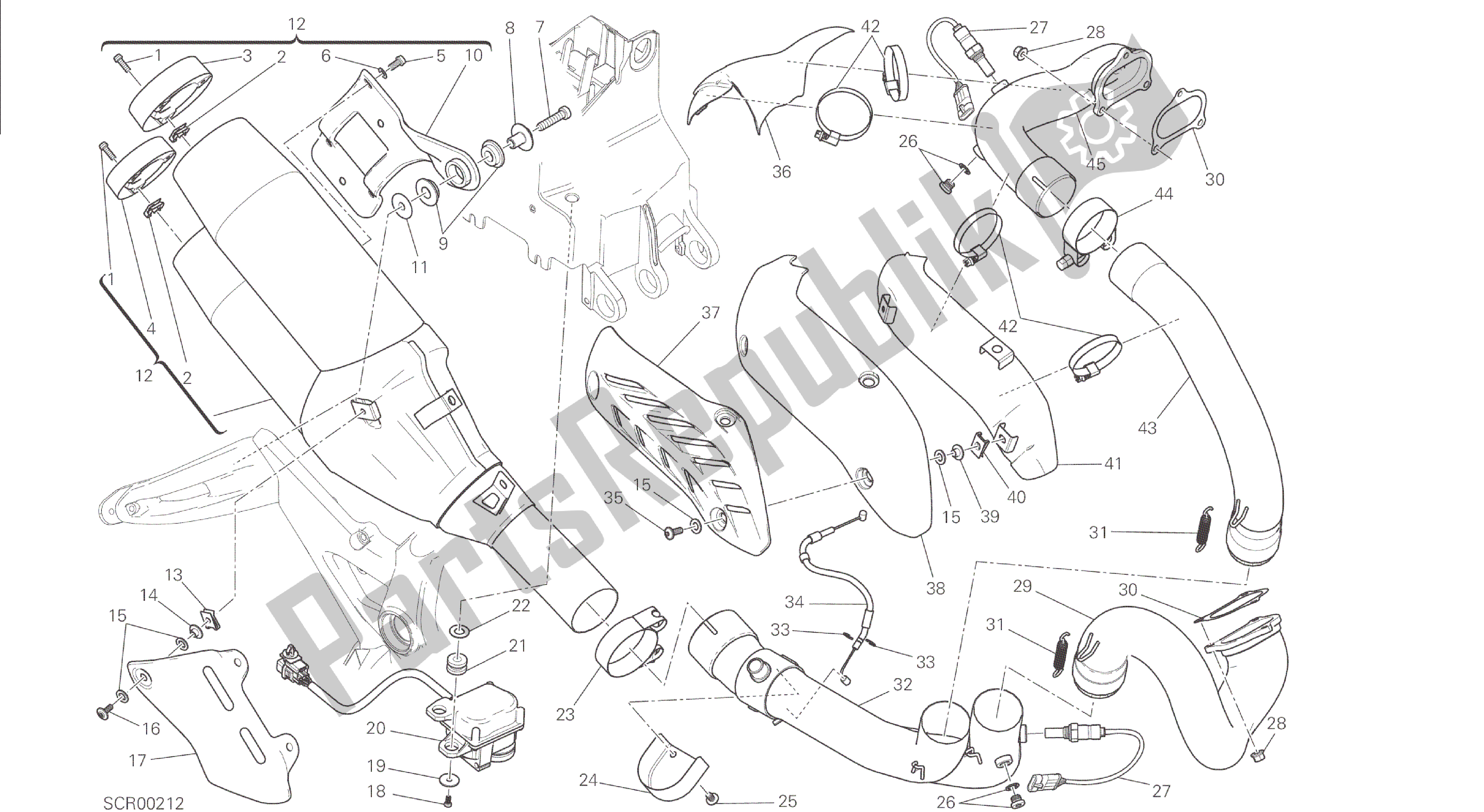 Todas las partes para Dibujo 019 - Sistema De Escape [mod: M 1200s] Marco De Grupo de Ducati Monster S 1200 2015