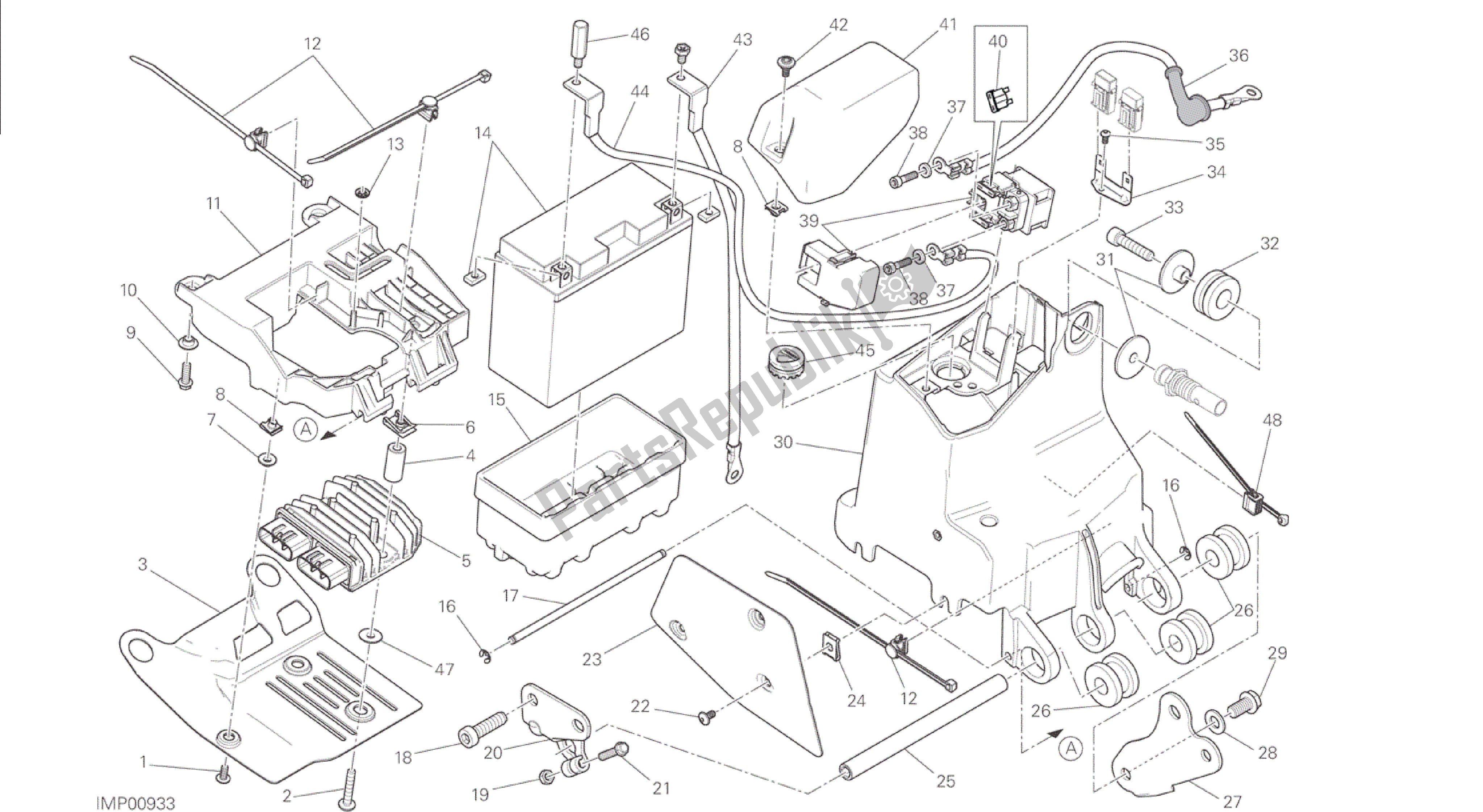 Toutes les pièces pour le Dessin 018 - Support De Batterie [mod: M 1200s] Groupe Electrique du Ducati Monster S 1200 2015