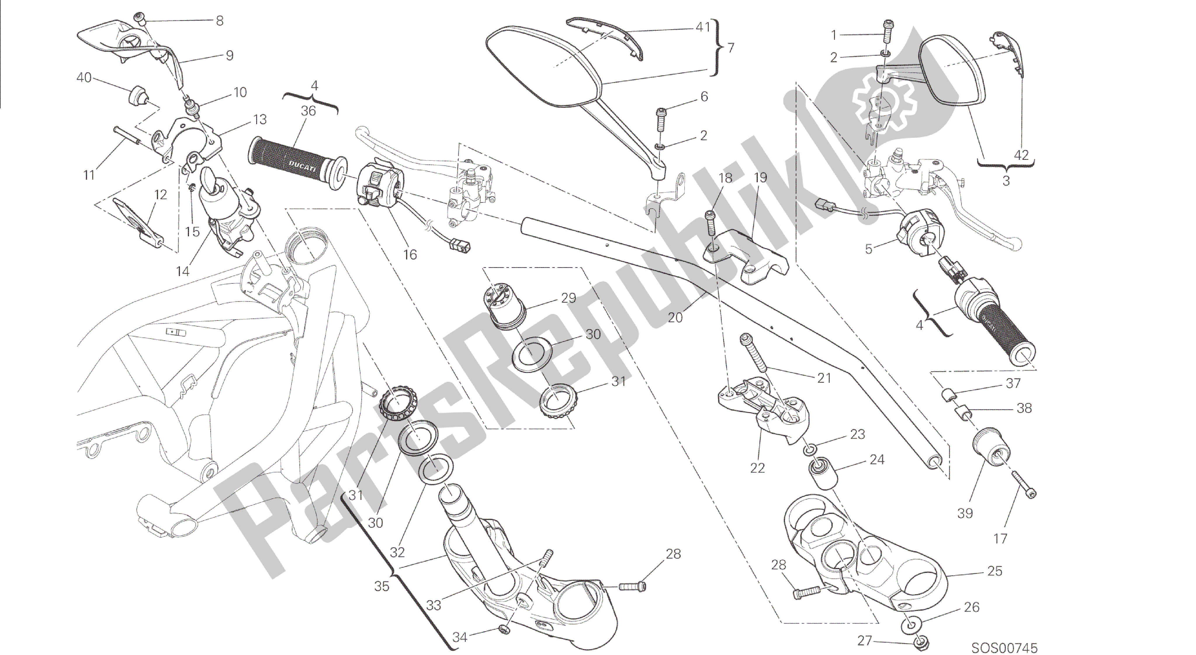 Todas las partes para Dibujo 021 - Marco De Grupo De Manillar Y Controles [mod: M 1200s] de Ducati Monster S 1200 2015