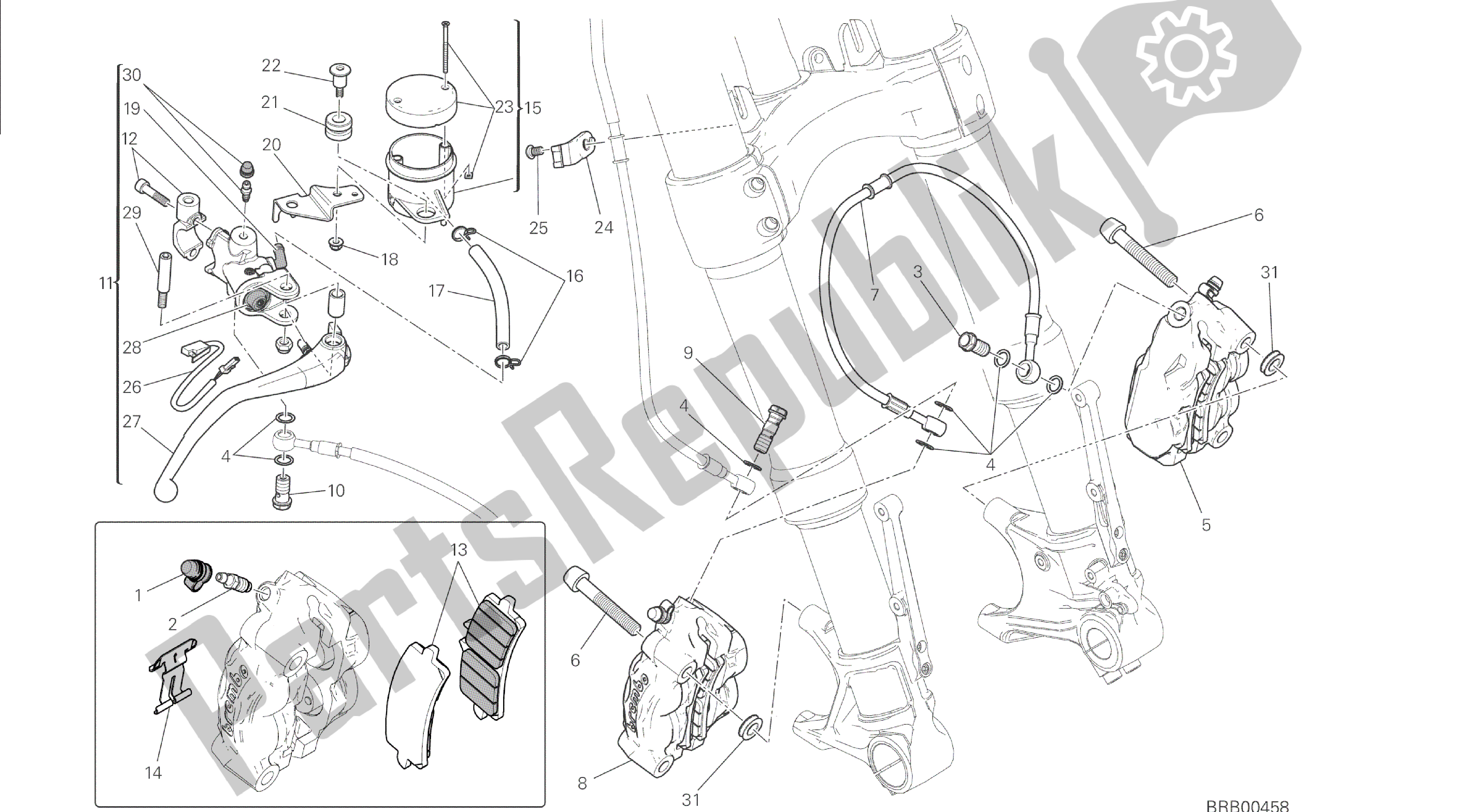 Todas las partes para Dibujo 024 - Sistema De Freno Delantero [mod: M 1200s] Cuadro De Grupo de Ducati Monster S 1200 2015