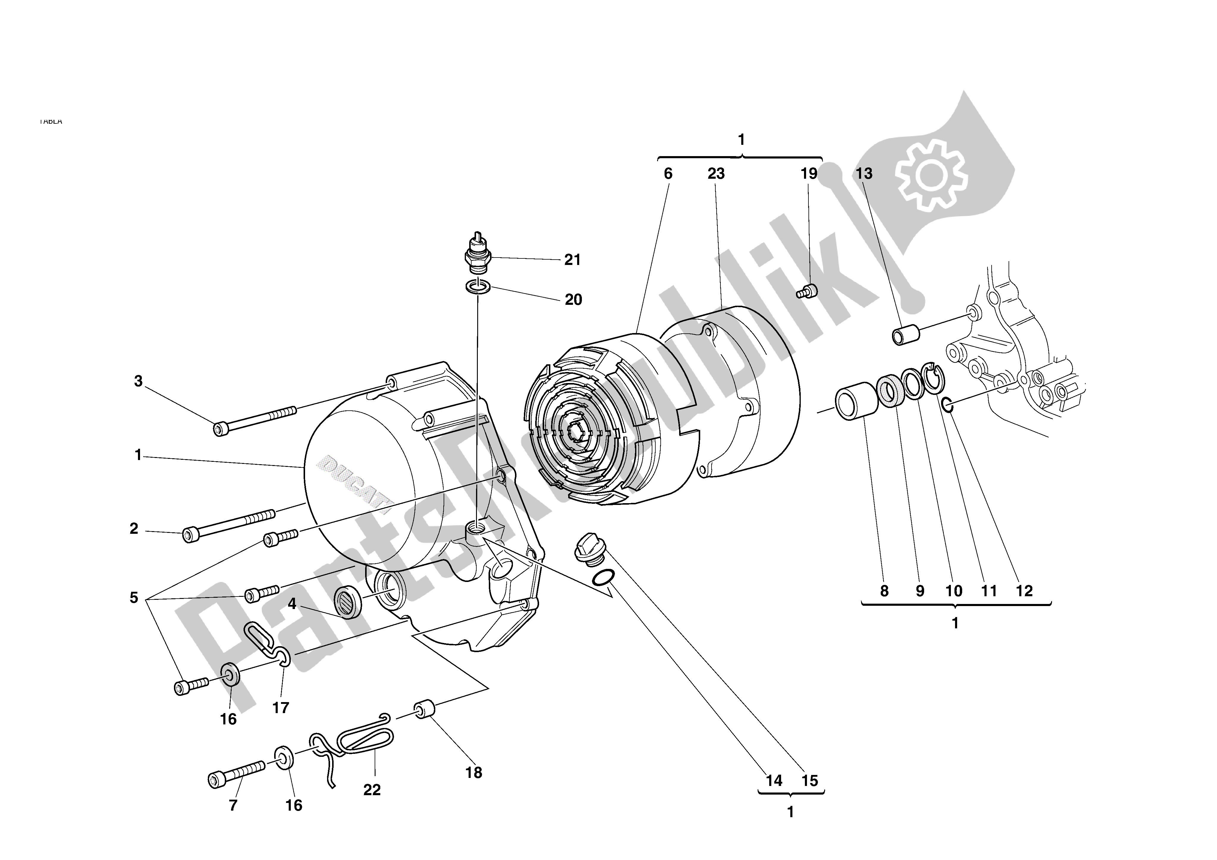 Alle onderdelen voor de Koppelingsdeksel van de Ducati Monster S 620 2003