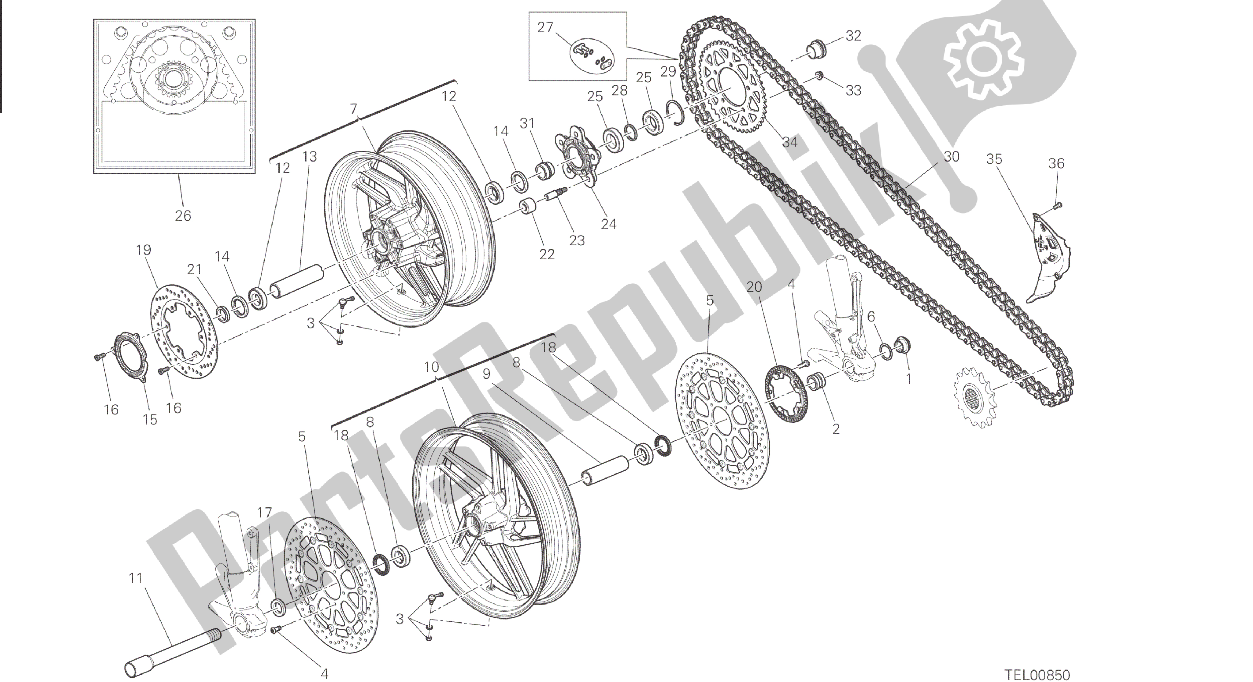 Alle onderdelen voor de Tekening 026 - Ruota Anteriore E Posteriore [mod: M 821] Groepsframe van de Ducati Monster 821 2015