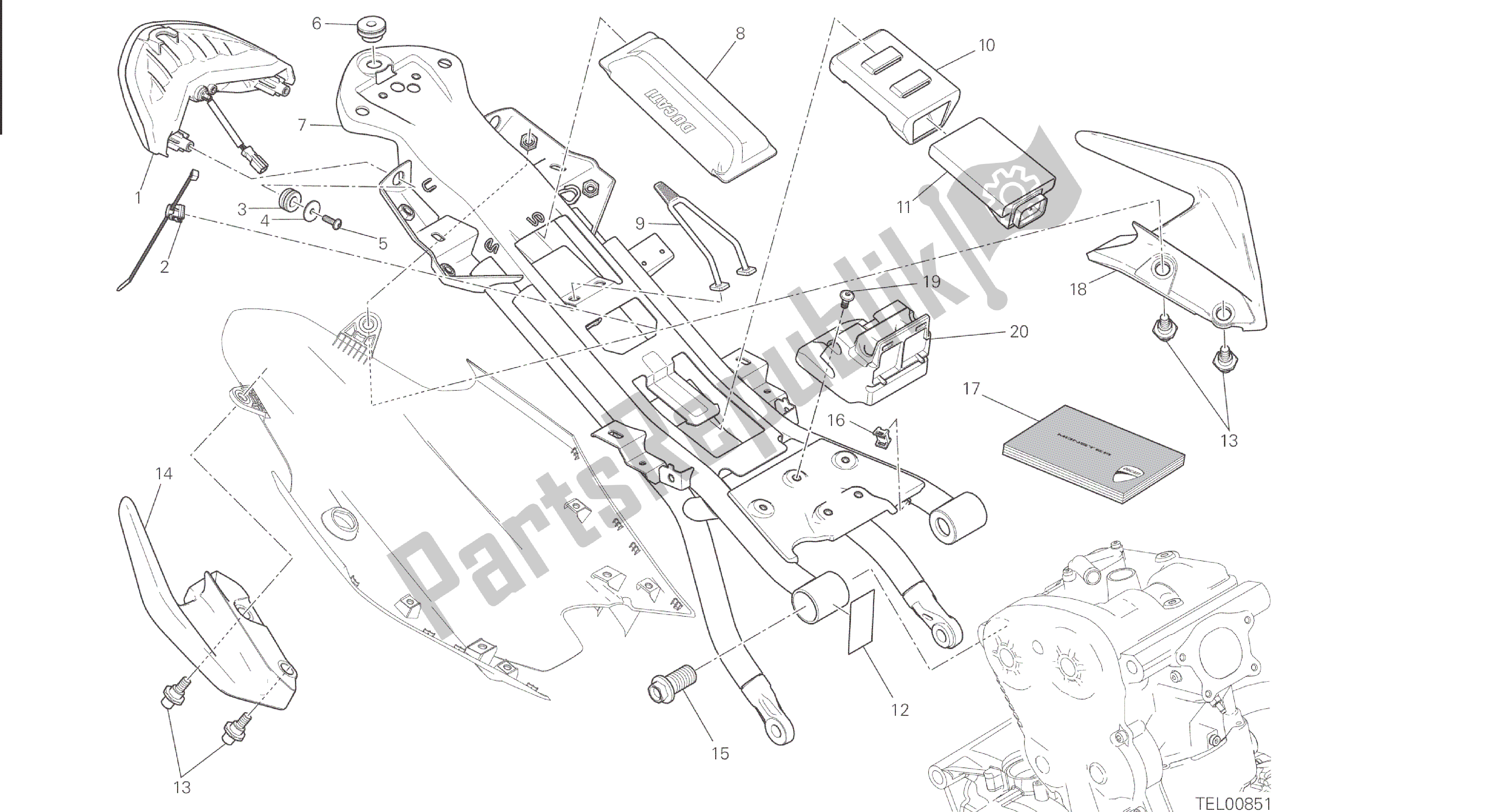 Todas as partes de Desenho 027 - Comp. Quadro Traseiro. [mod: M 821] Quadro De Grupo do Ducati Monster 821 2015