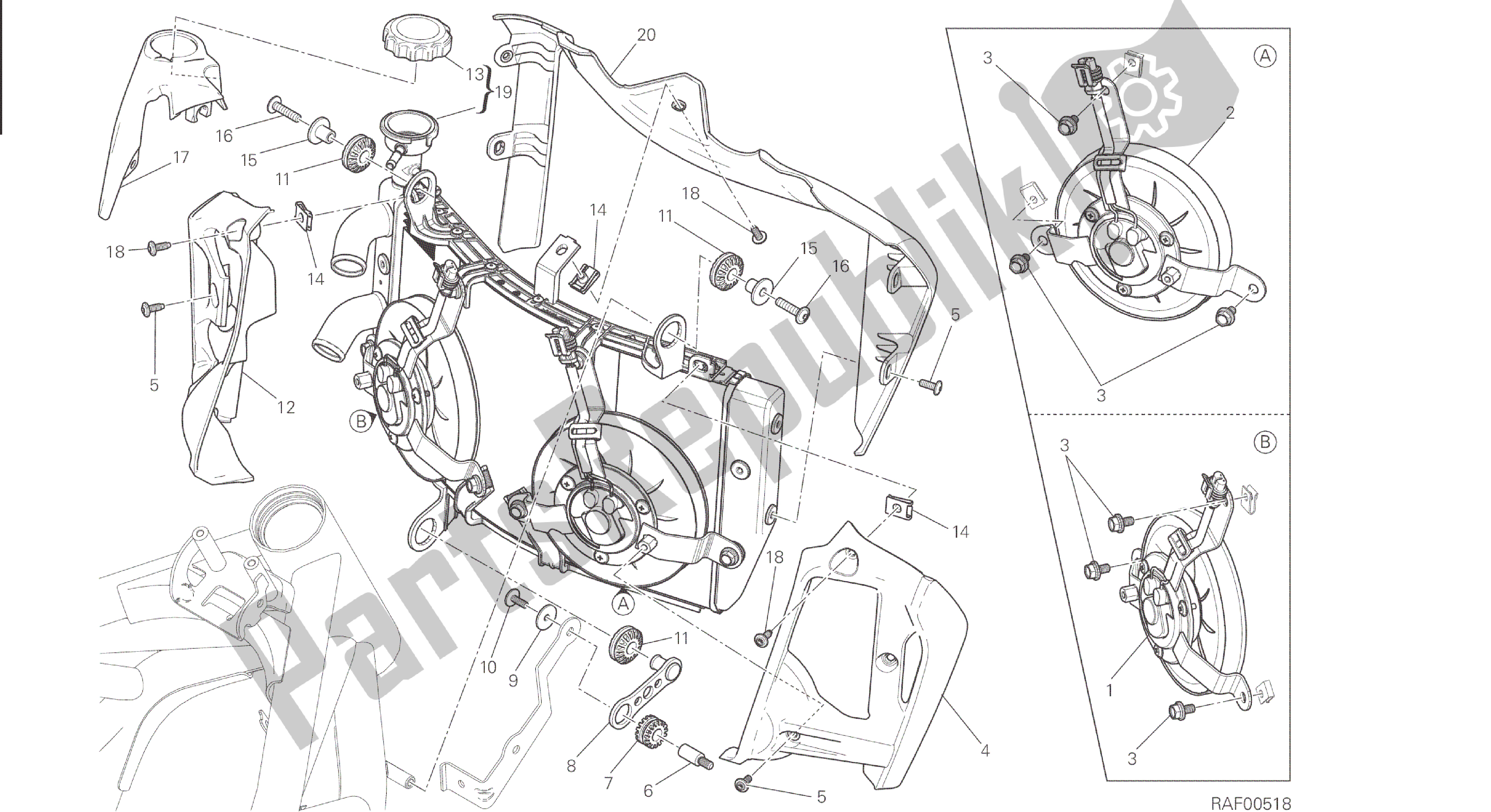 Todas las partes para Dibujo 030 - Marco De Grupo Enfriador De Agua [mod: M 821] de Ducati Monster 821 2015