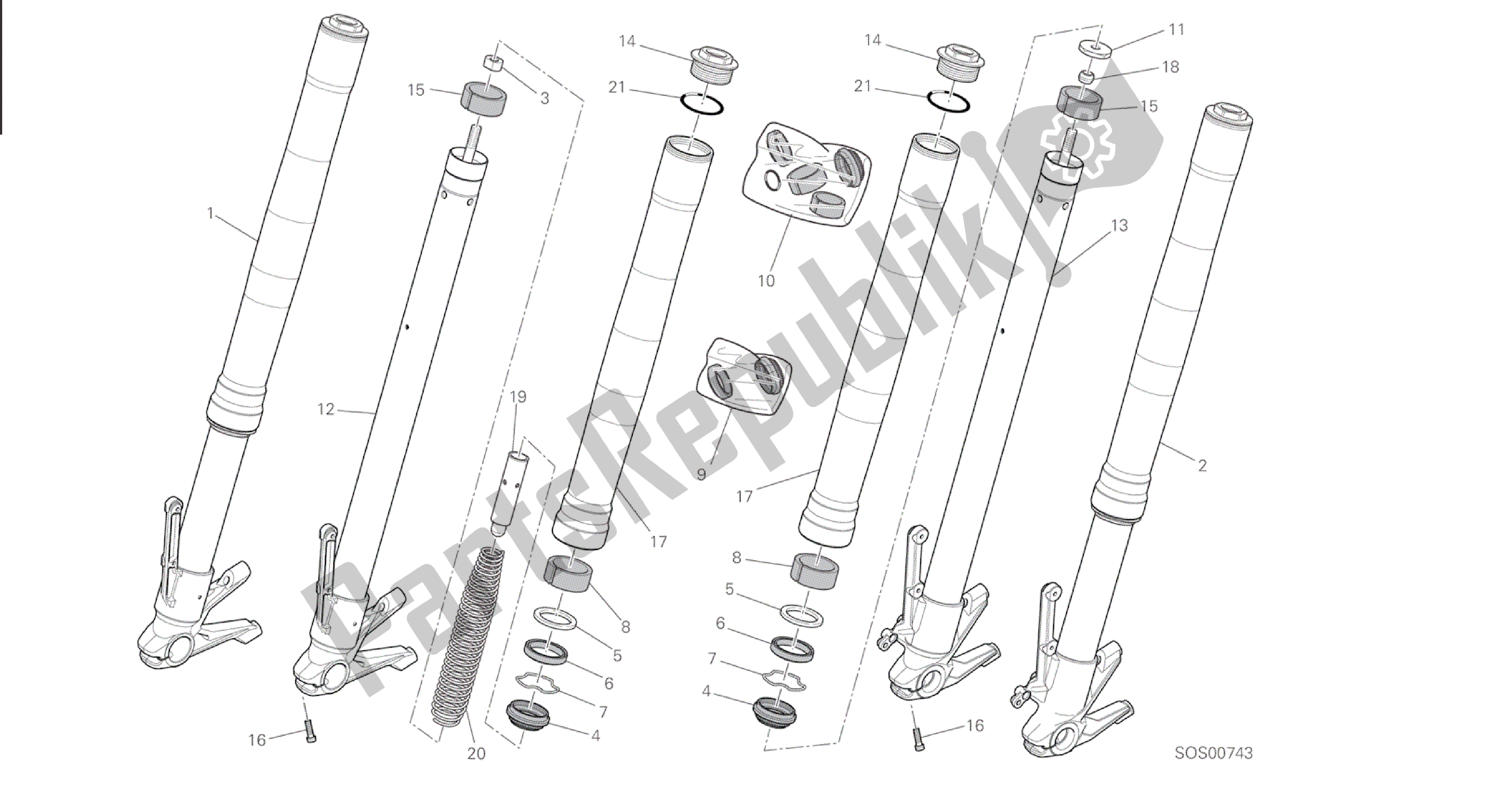 Todas las partes para Dibujo 21a - Horquilla Delantera [mod: M 821; Xst: Marco De Grupo Aus, Eur, Fra, Jap] de Ducati Monster 821 2015