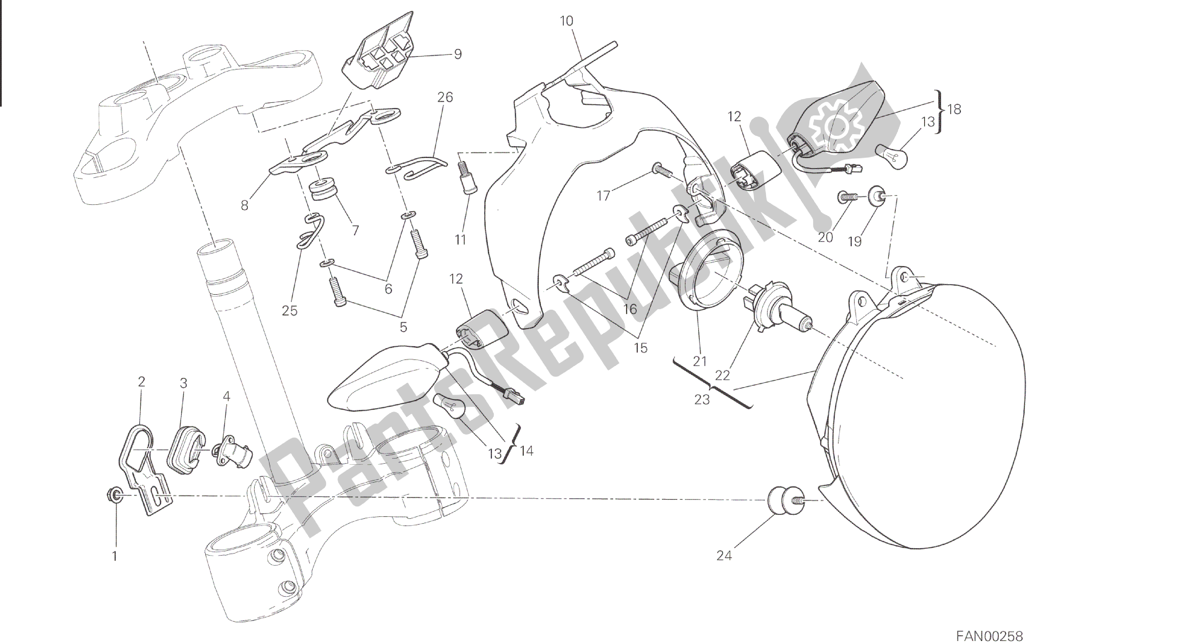 Todas las partes para Dibujo 020 - Faro [mod: M 821; Xst: Aus, Eur, Fra, Jap] Grupo Eléctrico de Ducati Monster 821 2015