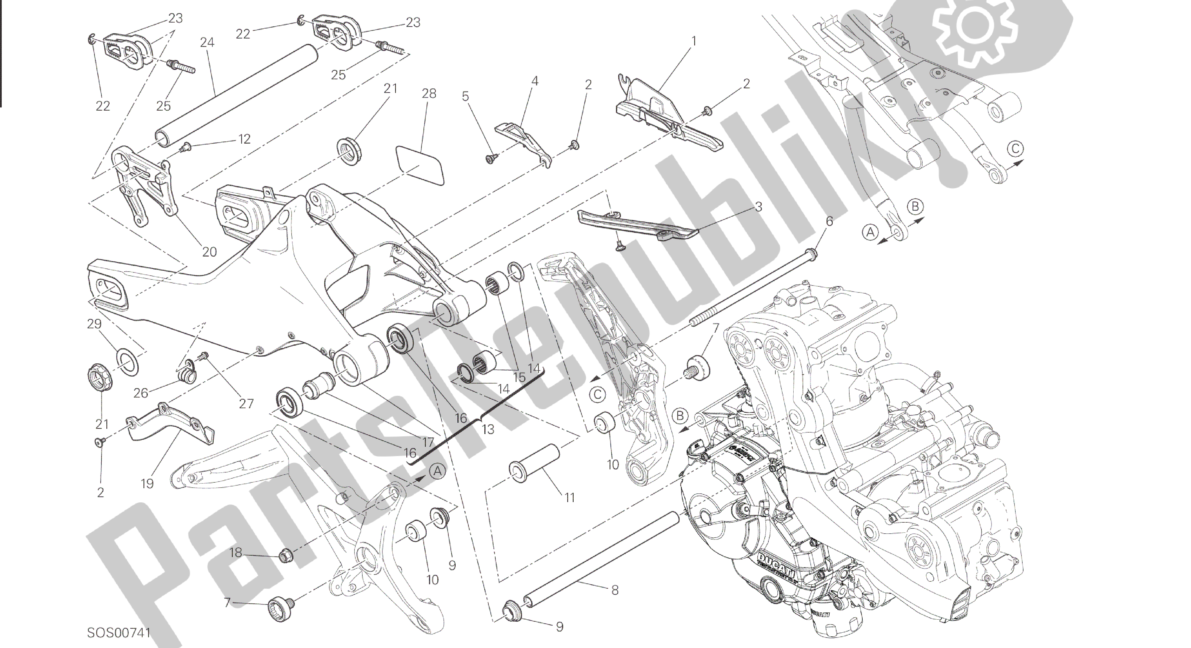 Todas as partes de Desenho 28a - Forcellone Posteriore [mod: M 821; Xst: Eur, Fra, Jap] Quadro De Grupo do Ducati Monster 821 2015