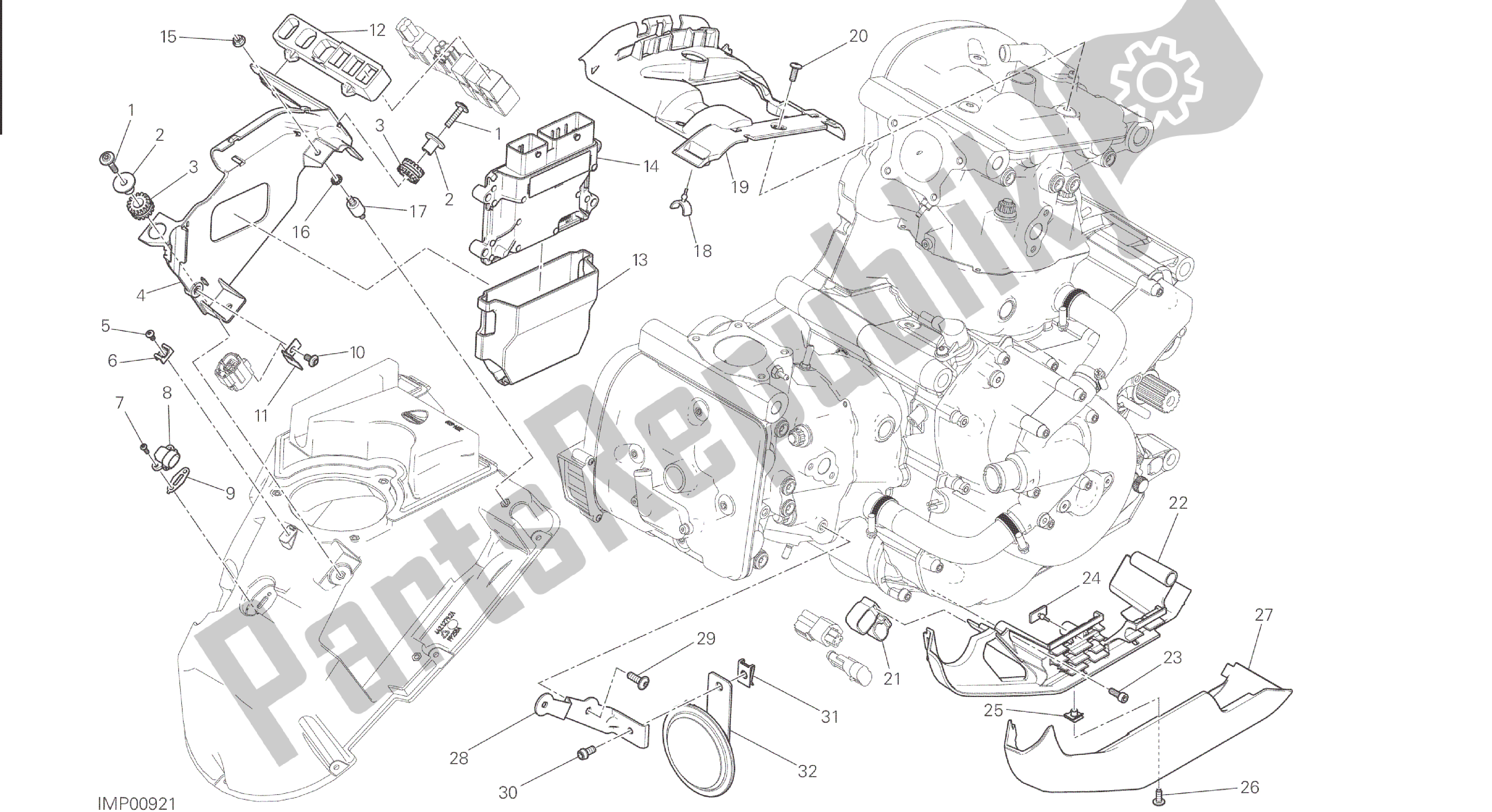 Alle onderdelen voor de Tekening 18a - Motorregeleenheid [mod: M 821] Groep Elektrisch van de Ducati Monster 821 2015