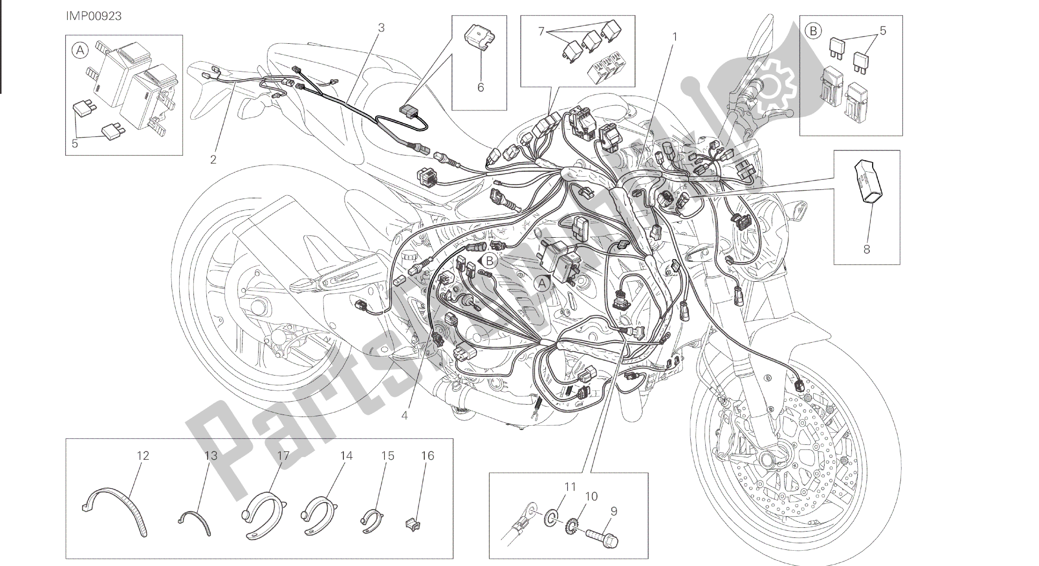 Todas las partes para Dibujo 18b - Mazo De Cables [mod: M 821] Grupo Eléctrico de Ducati Monster 821 2015