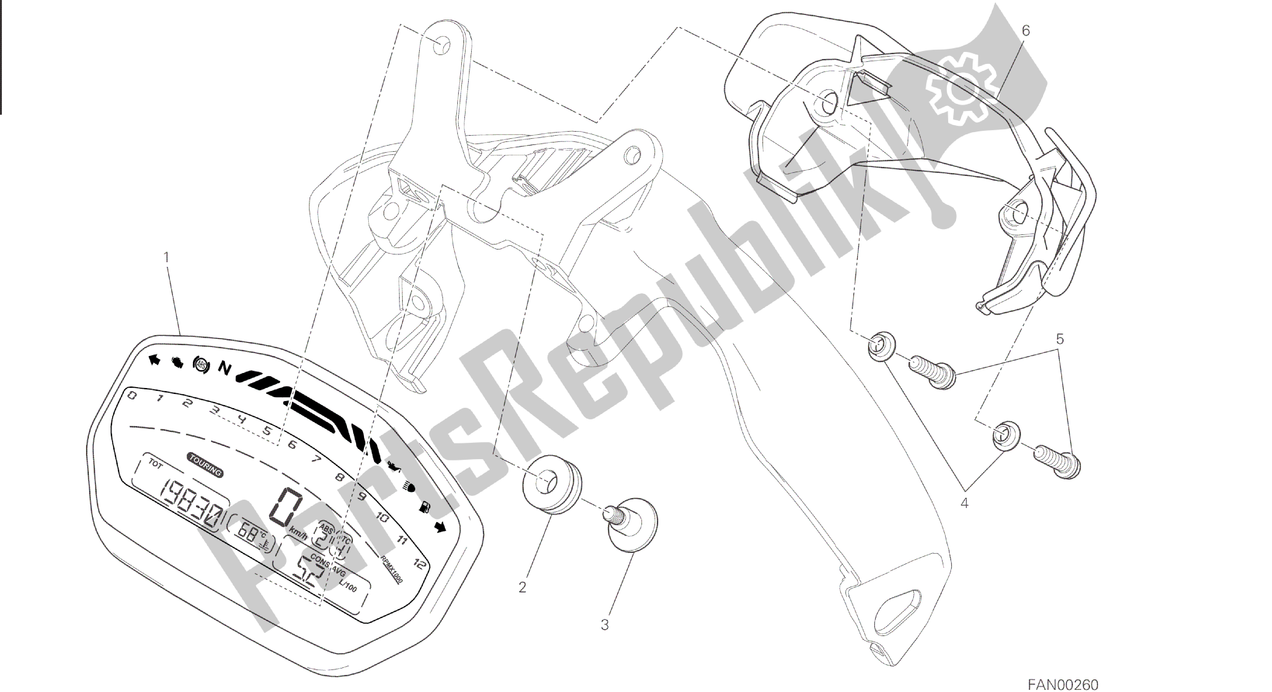 Todas las partes para Dibujo 20a - Panel De Instrumentos [mod: M 821] Grupo Eléctrico de Ducati Monster 821 2015