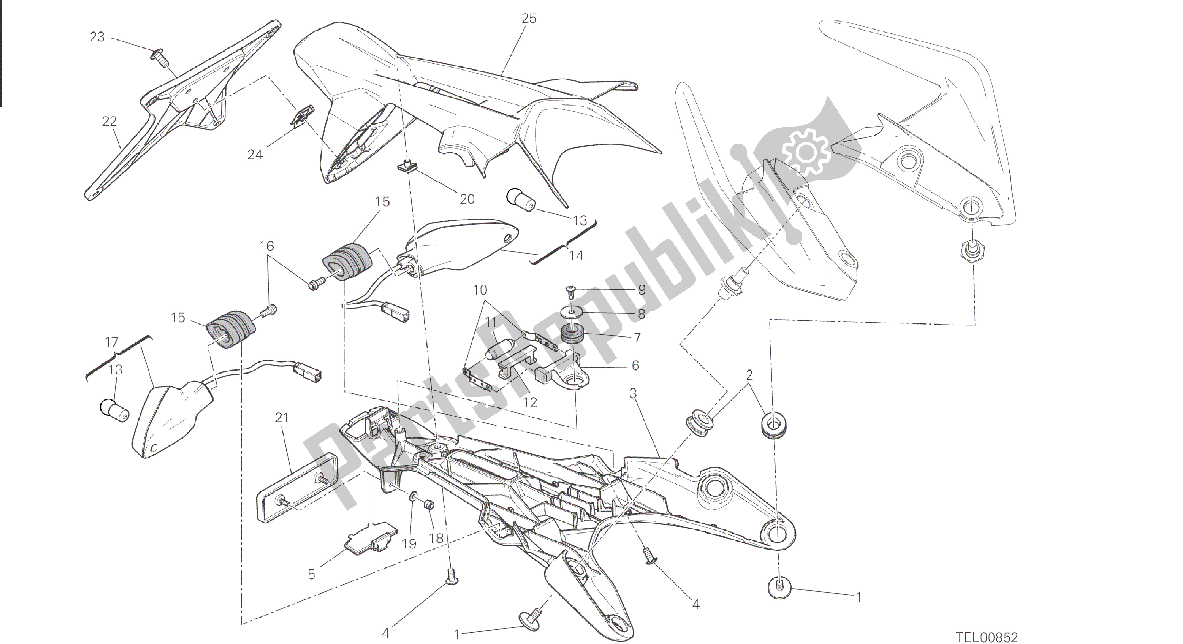 Alle onderdelen voor de Tekening 28b - Plaathouder [mod: M 821; Xst: Eur, Fra, Jap] Groep Elektrisch van de Ducati Monster 821 2015