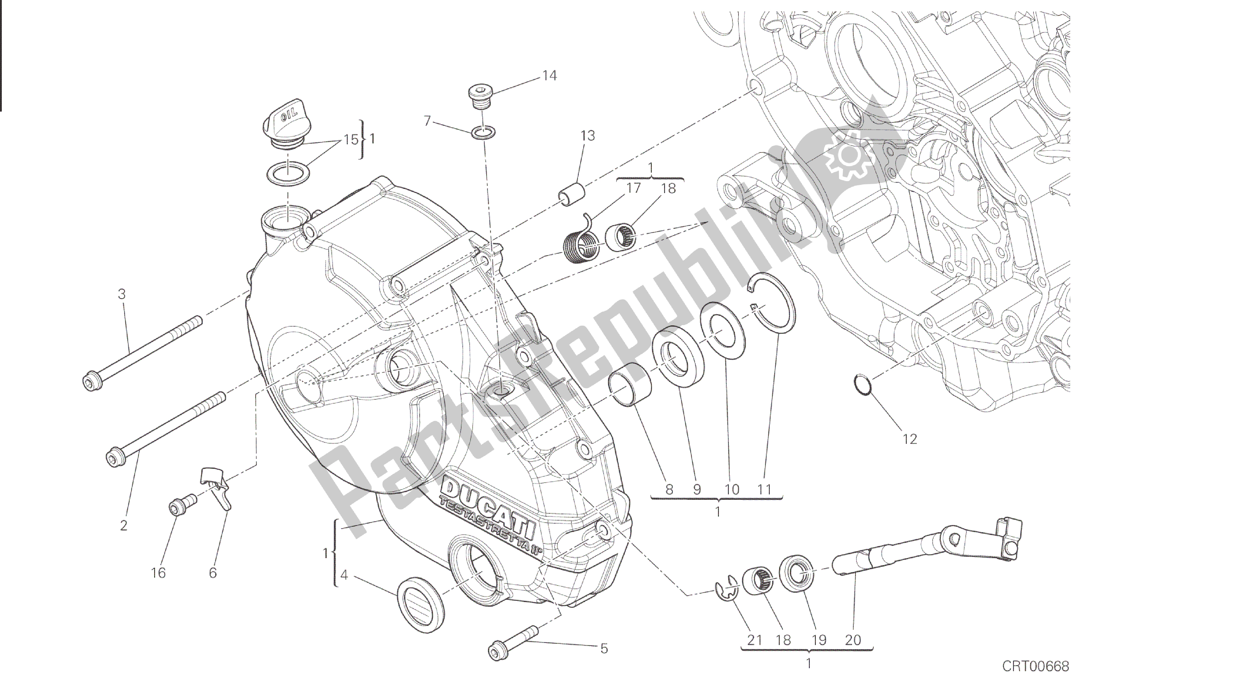 Alle onderdelen voor de Tekening 005 - Koppelingsdeksel [mod: M 821] Groepsmotor van de Ducati Monster 821 2015