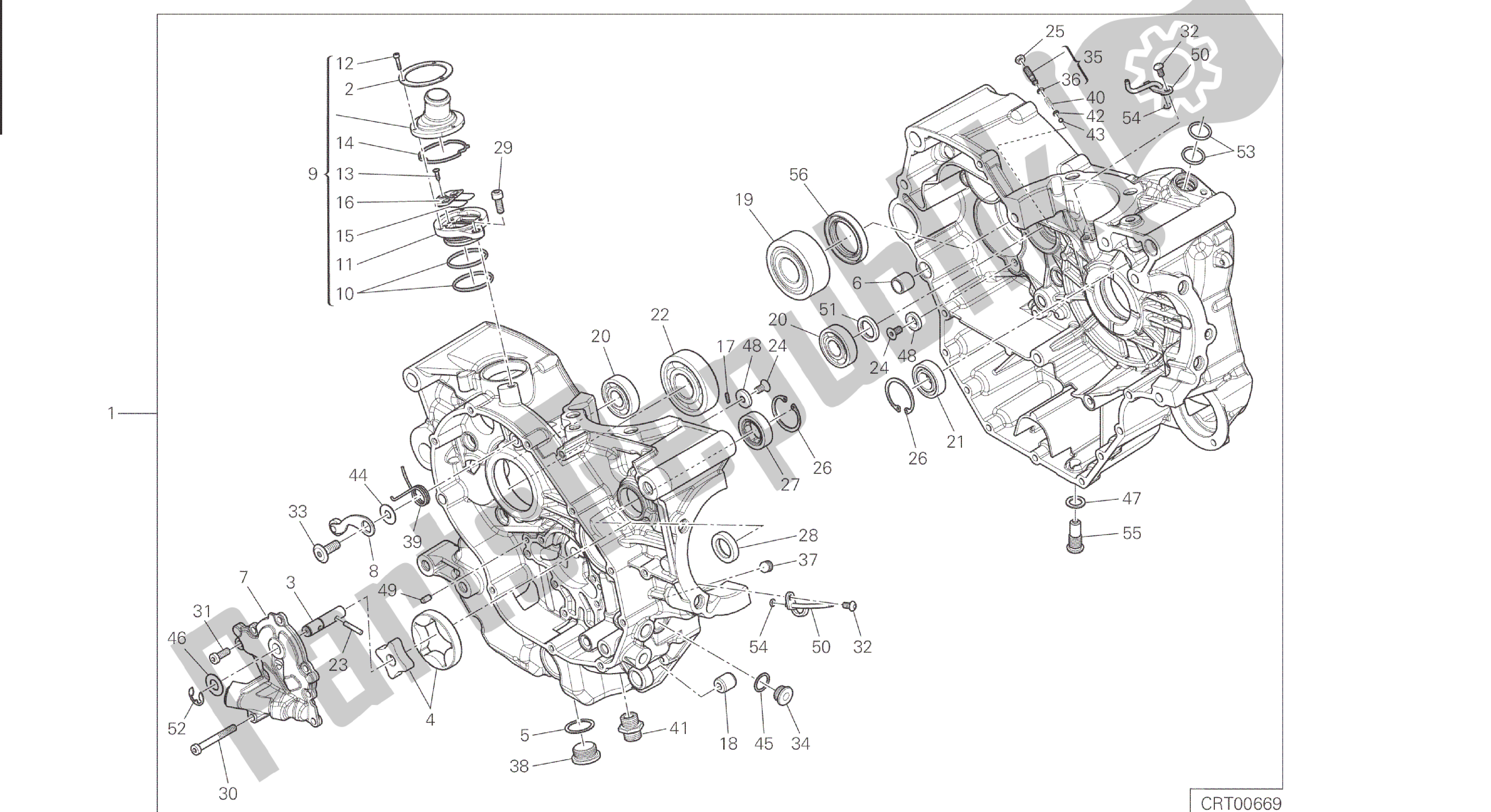 Alle onderdelen voor de Tekening 010 - Halve Carters Paar [mod: M 821] Groepsmotor van de Ducati Monster 821 2015
