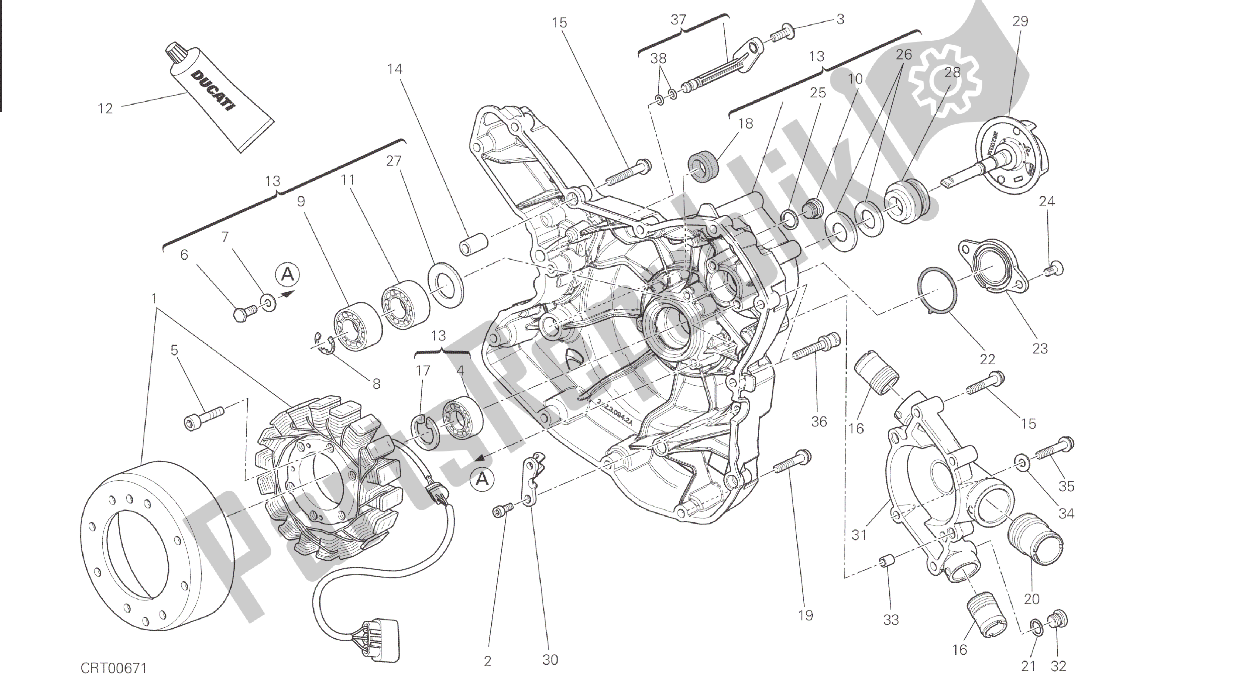 Todas as partes de Desenho 011 - Tampa Do Crnkcse Do Lado Externo Da Bomba De água [mod: M 821] Motor Do Grupo do Ducati Monster 821 2015
