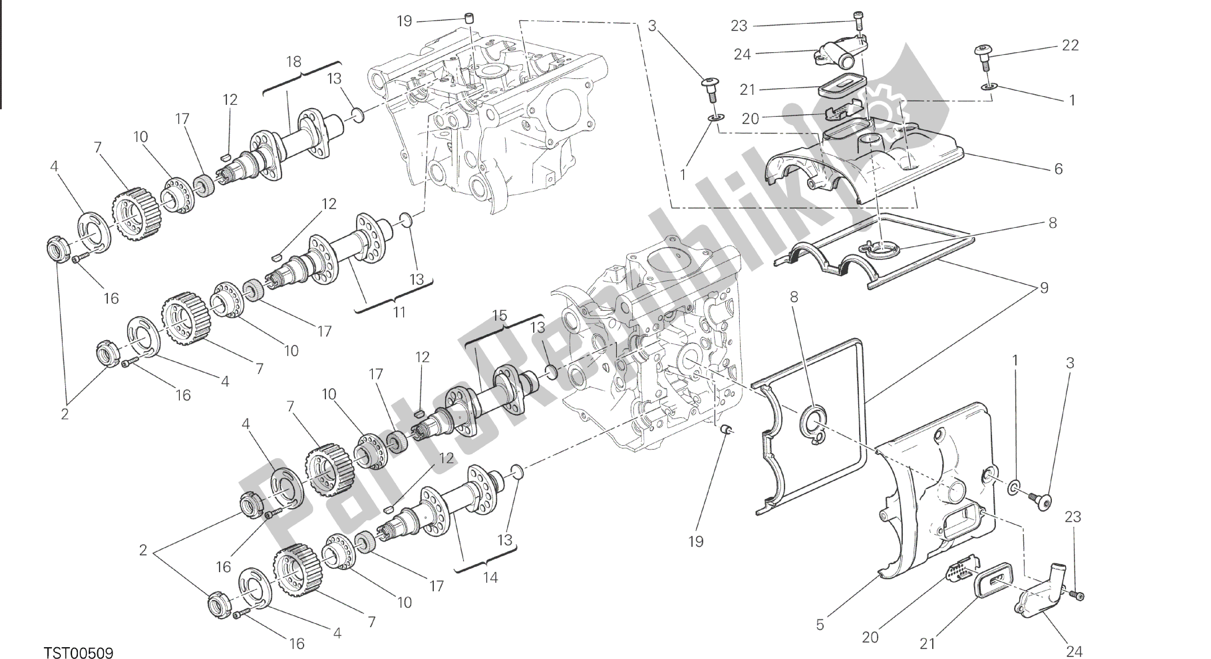 Wszystkie części do Rysunek 013 - G? Owica Cylindrów: Uk? Ad Rozrz? Du [mod: M 821] Grupa Silnika Ducati Monster 821 2015