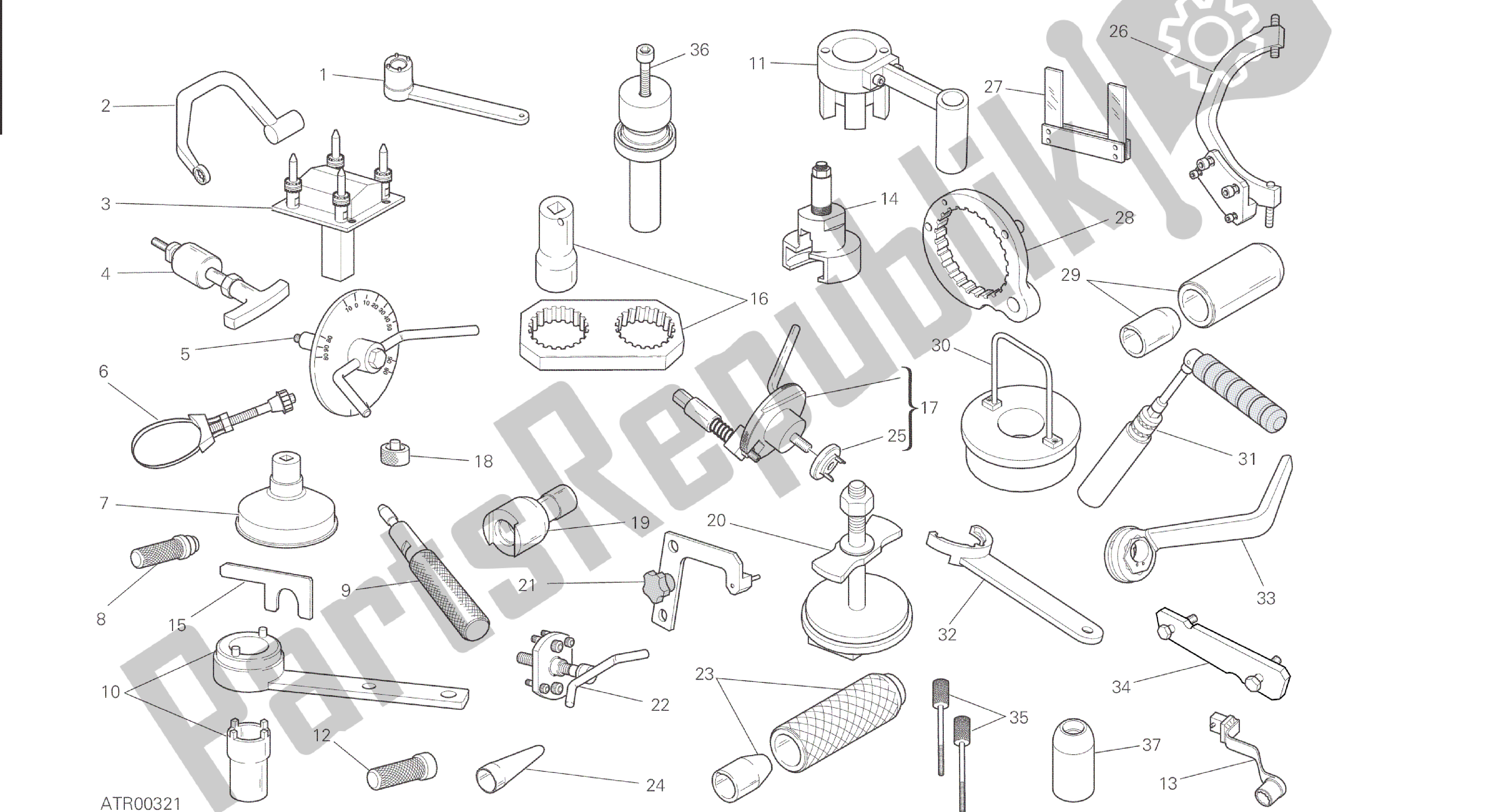 Alle onderdelen voor de Tekening 001 - Gereedschap Voor Werkplaatsonderhoud, Motor [mod: M 821] Groepstools van de Ducati Monster 821 2015