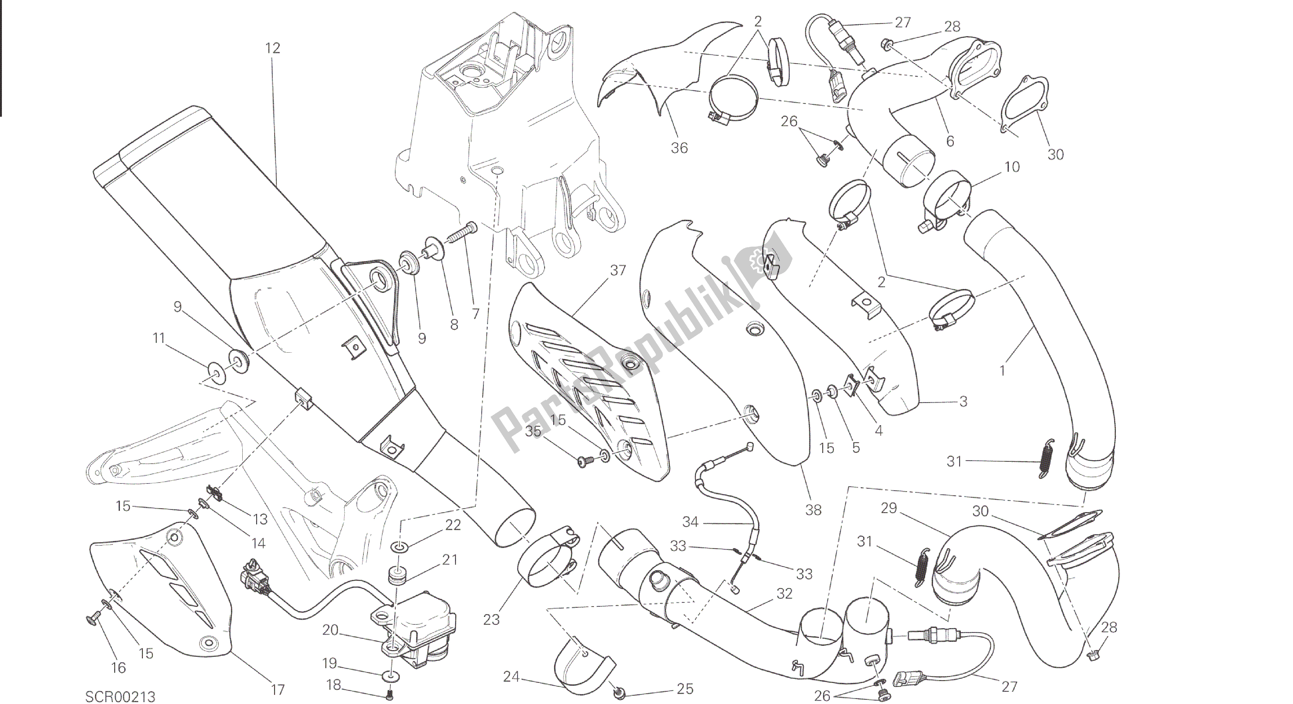 Alle onderdelen voor de Tekening 019 - Uitlaatsysteem [mod: M 821] Groepsframe van de Ducati Monster 821 2015