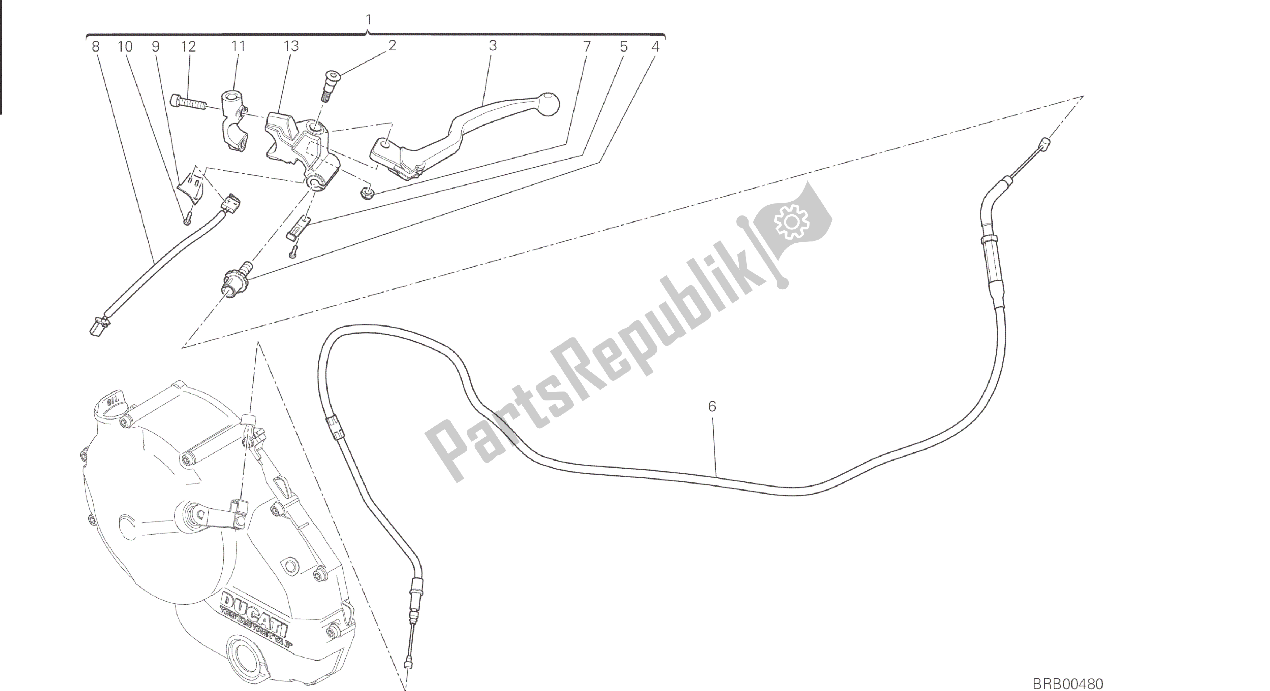 Alle onderdelen voor de Tekening 023 - Koppelingsbediening [mod: M 821] Groepsframe van de Ducati Monster 821 2015